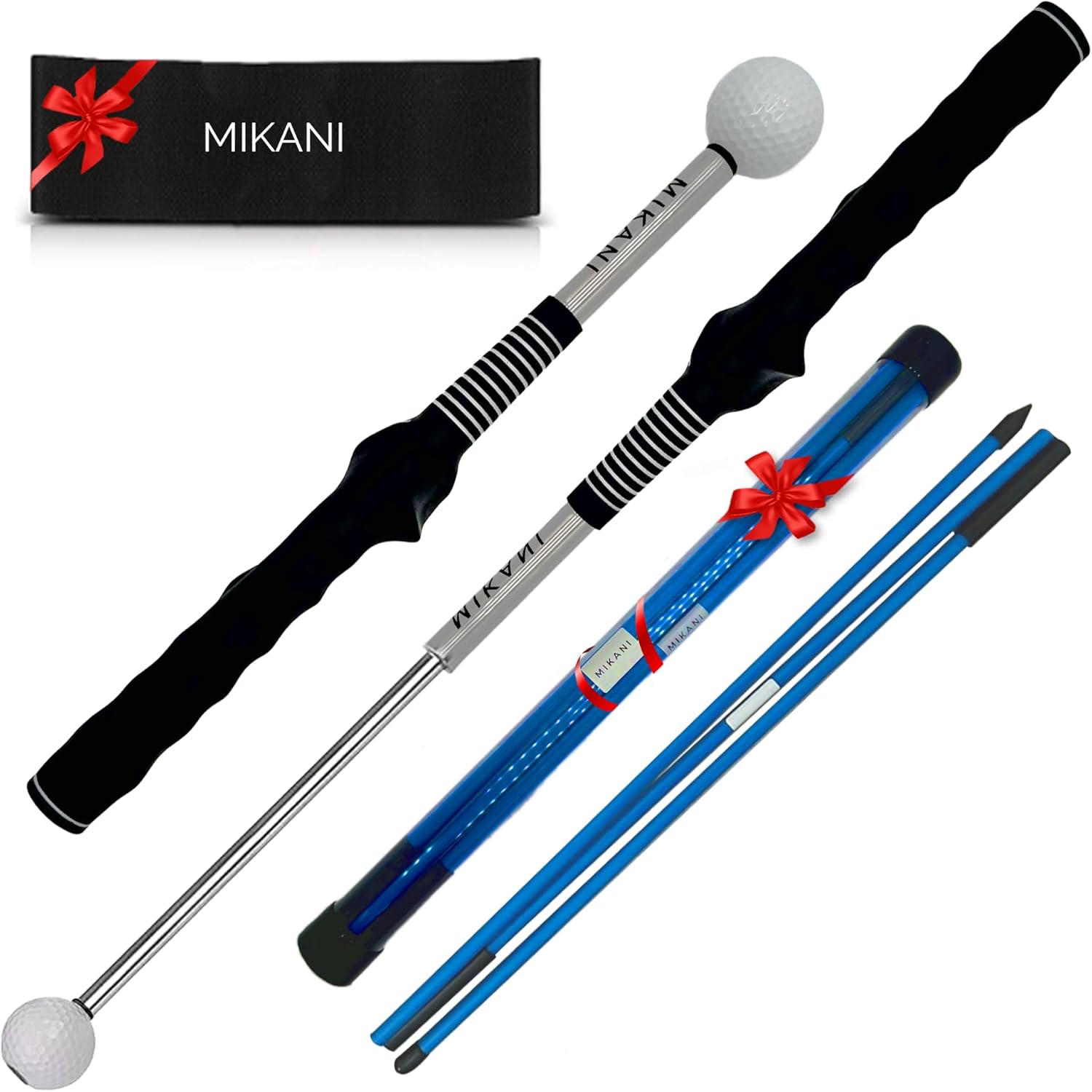 Mikani Retractable Golf Swing Training Aid - Click Stick Swing Training with Golf Grip Trainer | Golf Swing Trainer |Golf Alignment Sticks | Click Sound Tempo Training, Golf Accessories for Golfers