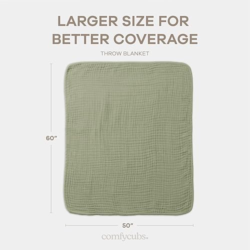 Miniatura 4 de Comfy Cubs Manta Decorativa de Muselina  Diseño Acolchado de 50" x 60"  Tela de Gasa Ligera y Transpirable de 6 Capas  Manta de Algodón Suave para