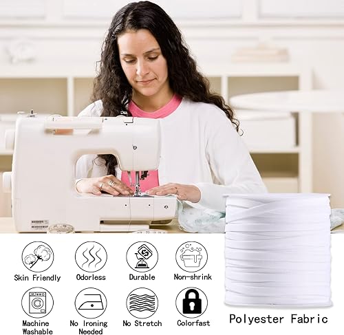 Miniatura 30 de Cinta al bies de doble pliegue de 1/4 de pulgada, cinta de encuadernación al bies de doble pliegue de 55 yardas por rollo para manualidades, Azul