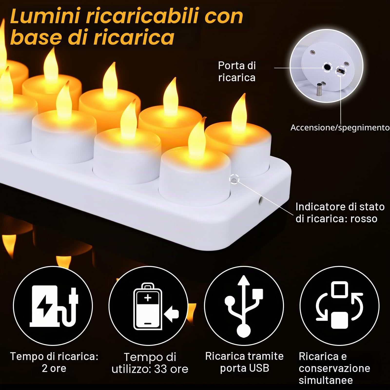 Ricaricabili Tea Light Candele Led con Telecomando, Set di 12 Candele Senza Fiamma con 12 Tazze Opache, Senza Fiamma, Luce Calda, per Matrimoni, Candeline Compleanno (12 Candeline)