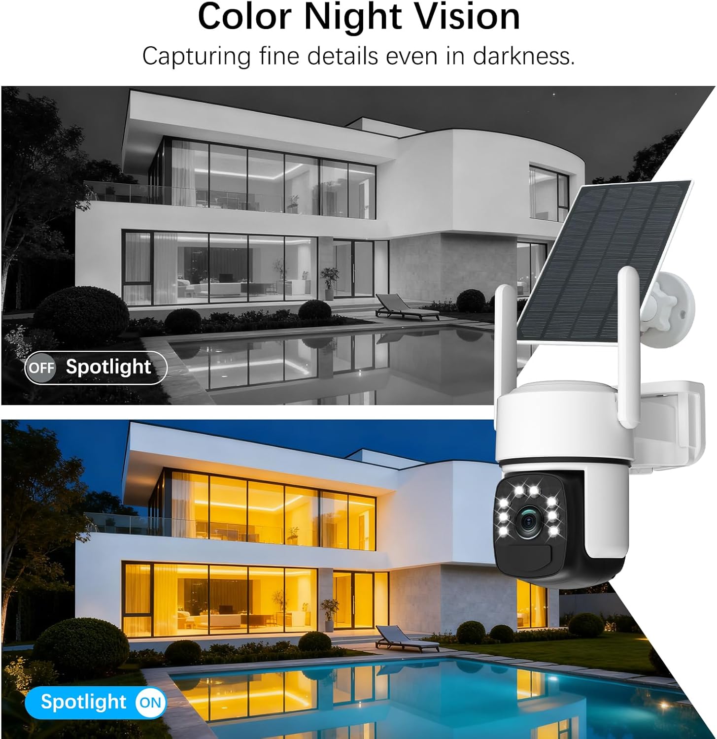 Solar Security Cameras Wireless Outdoor,2 Cam-Kit,Solar-Powered,No Subscription,Home Security Cameras System with 4MP Color Night Vision,Auto Tracking,Spotlight & Siren,64GB Memory Card, 2.4 & 5G WiFi
