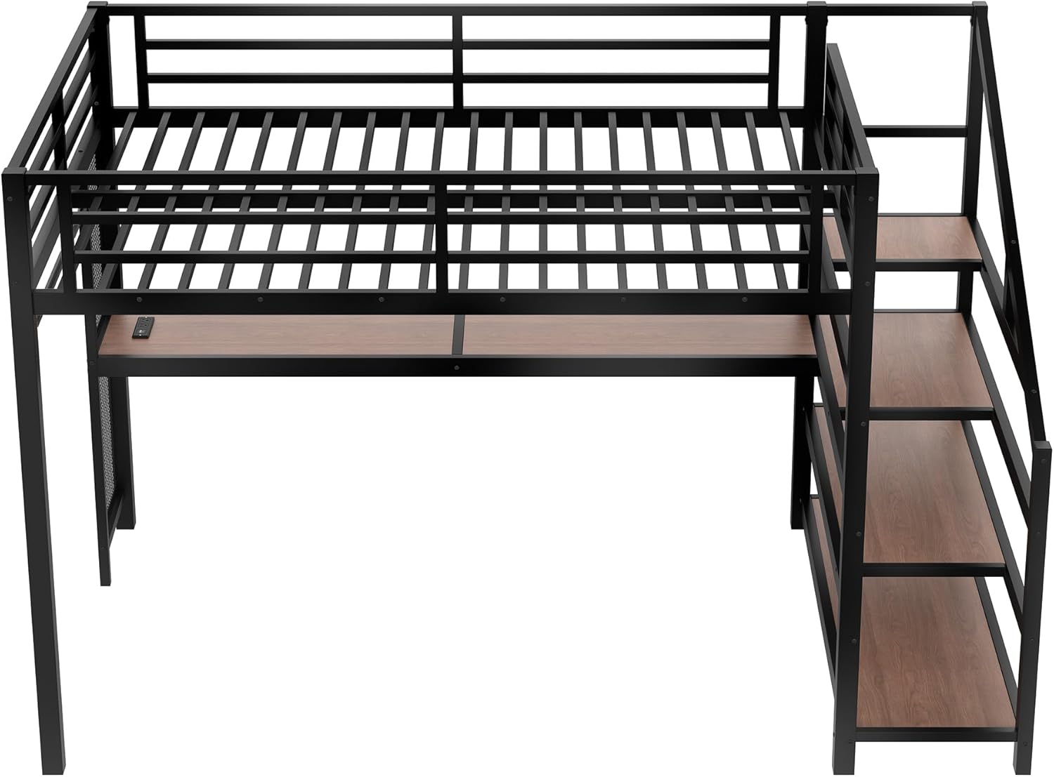 Bellemave Metal Queen Size Loft Bed with Desk and Storage Stairs,Heavy Duty Loft Bed Frame Queen Size with LED Lights and Charging Station for Kids,Teens,Adults,Black