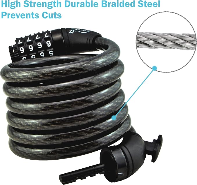 Candado combinación para bicicleta Lumintrail 6ft negro miniatura 2