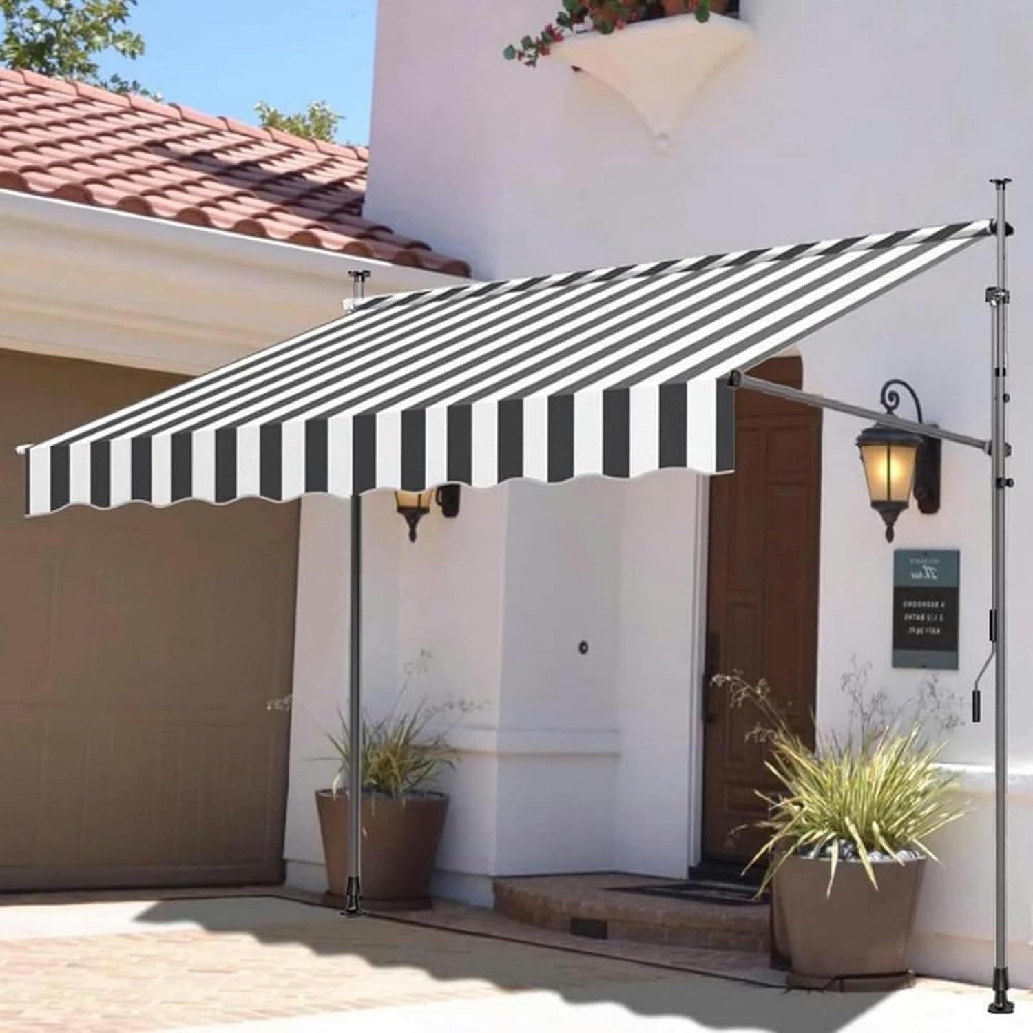 AMNOOL Warning Spare Parts Fabric, Retractile Awning Patio Replacement Canvas Shadow Ward, 3.5m/137.8in, Gray+white