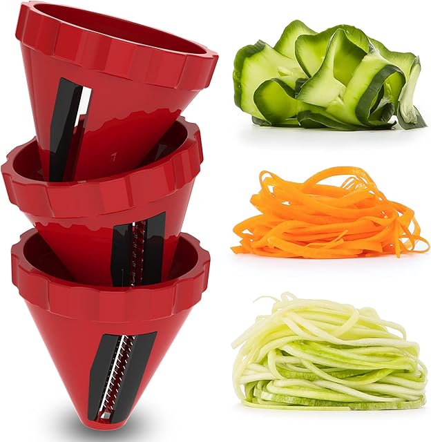 Vegetable Spiralizer, 3 Set Vegetable Slicer Spiralizer Fast Cutting, Courgette Spiral Cutter, Zucchini Spaghetti Maker for Noodle, Food Spiralizer for Vegetable