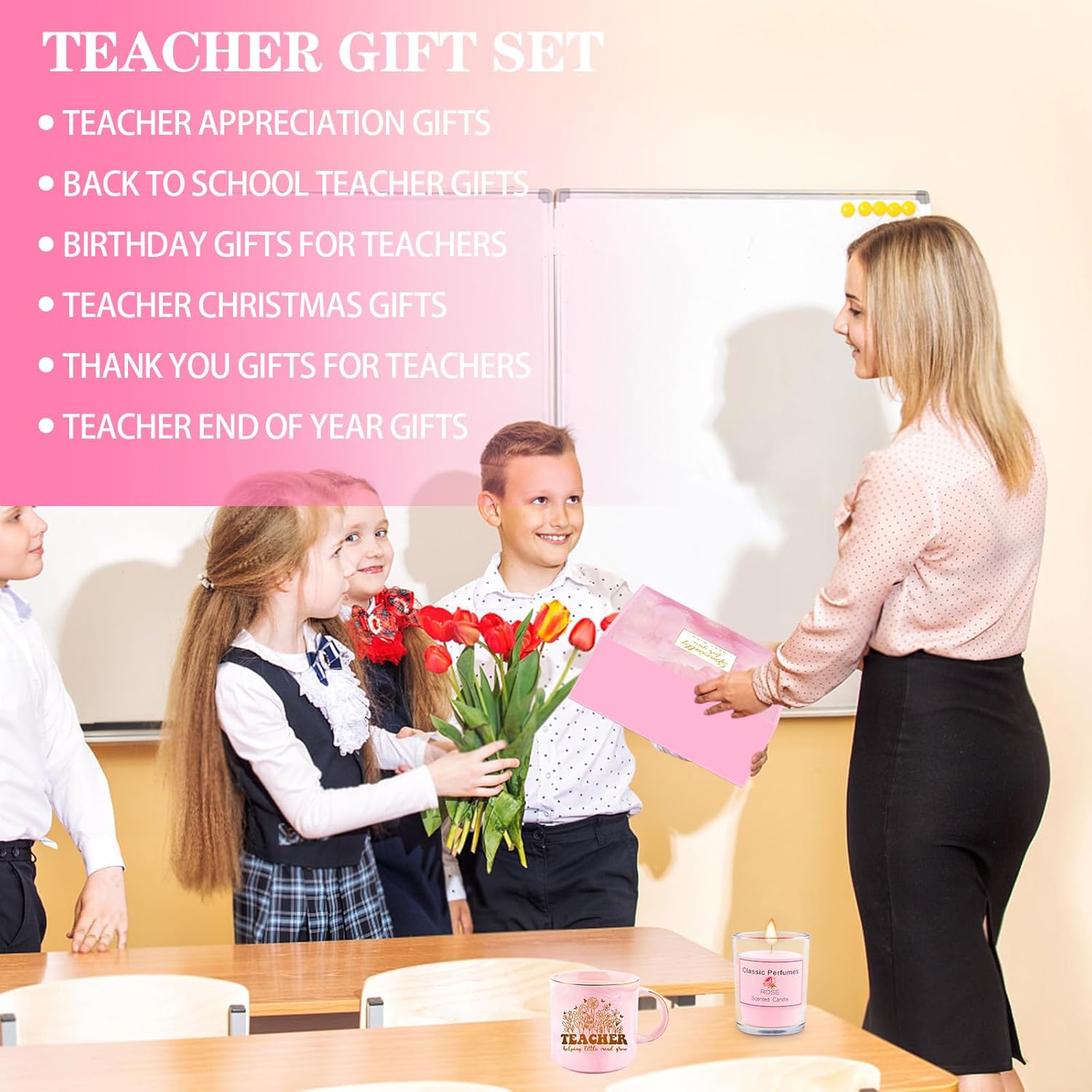 Teacher Appreciation Gifts for Women, Thank You Gifts 5pcs Best Teacher Retirement End Of Year Gift Set Funny Valentines Day Birthday Mug acrylic Sign Back to School Gift - Image 6
