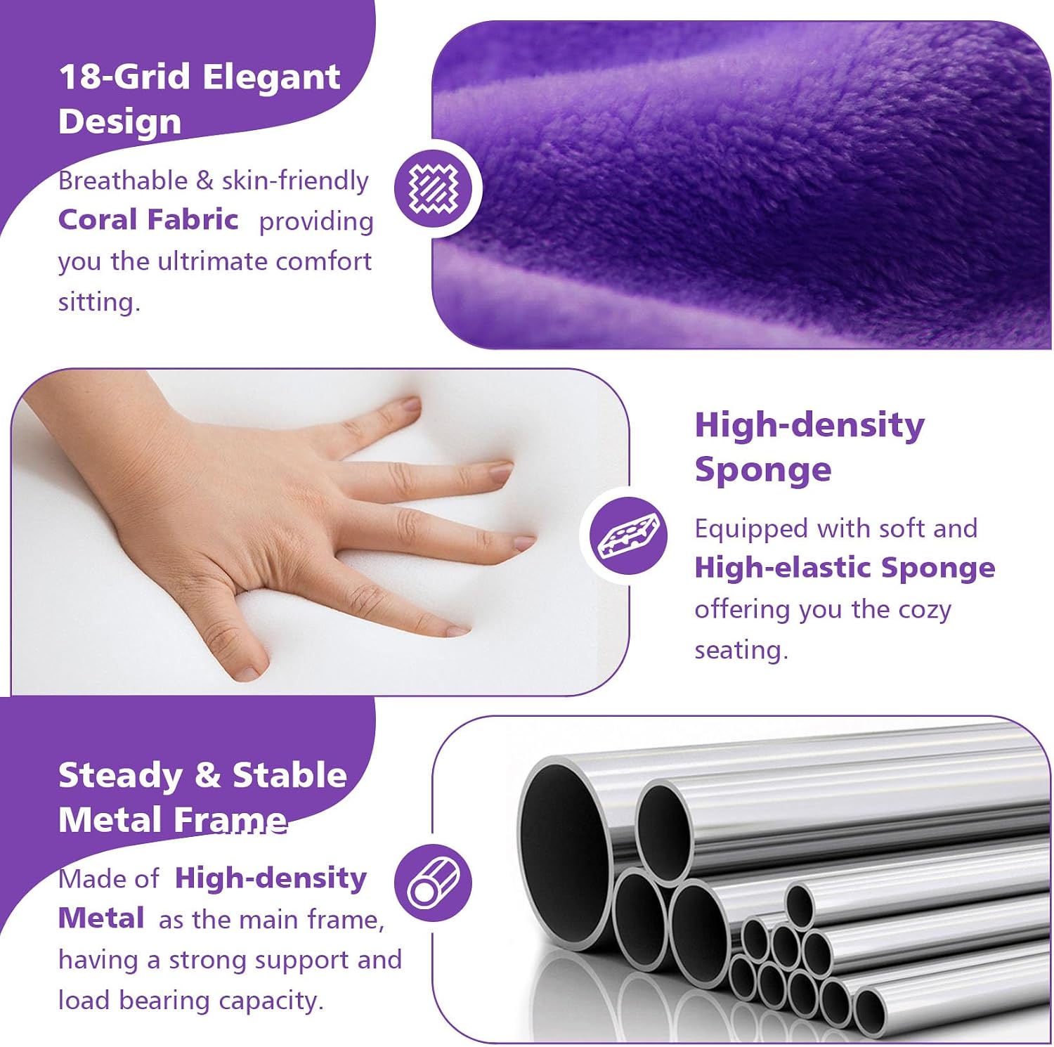 Floor Chair 14 Adjustable Positions w/Back Support, Padded Lazy Sofa w/Breathable Cotton & Skin-Friendly Coral Velve for Reading Meditating Gaming,Purple