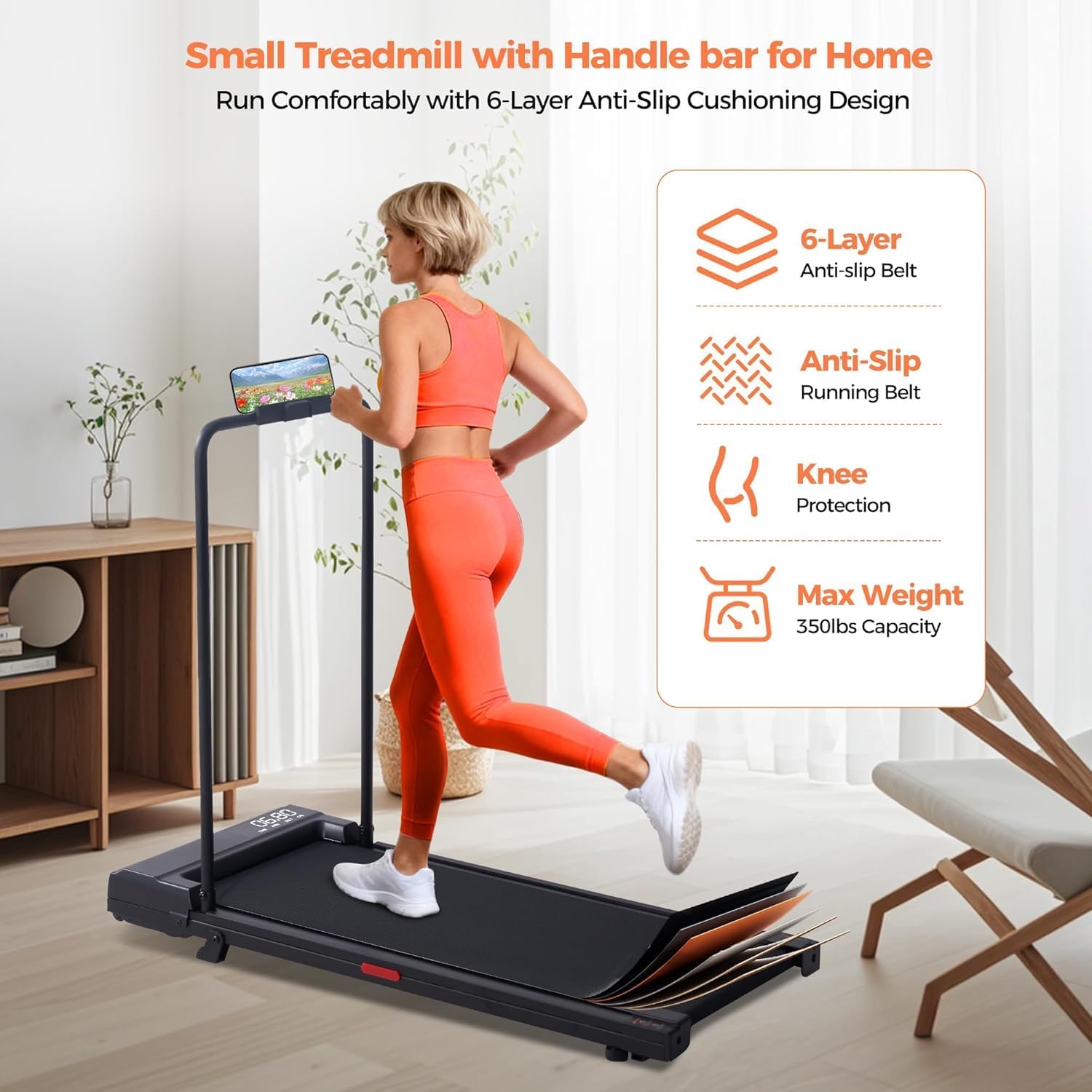 Rovyfota Under Desk Treadmill, Walking Pad 3 in 1 Folding Treadmill, Walking Jogging Treadmills for Home Office, 3.0HP Low-Noise LED Display, Preset and Adjustable Programs 2026 - view 6