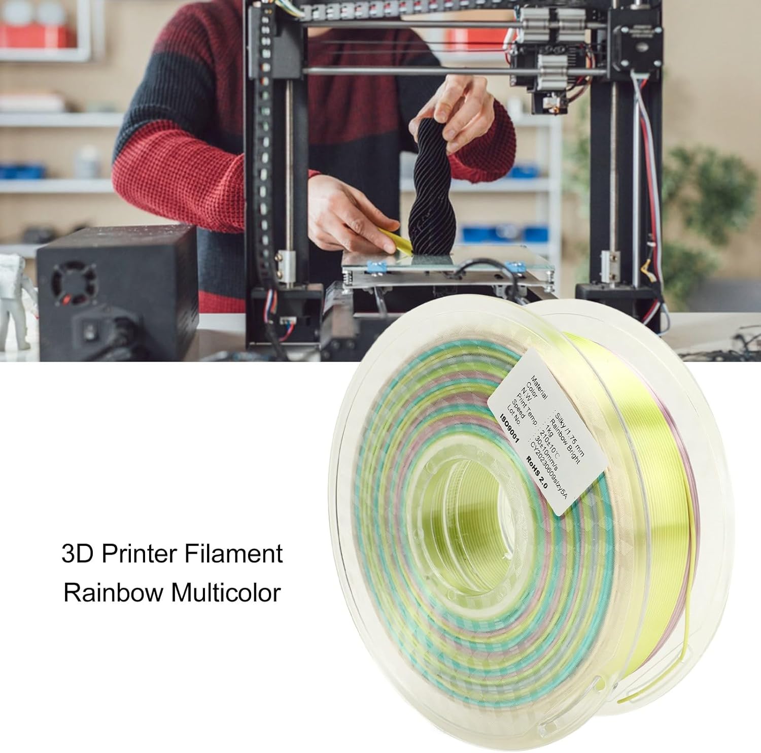 3D Printer Filament 1.75mm Gradient Effect Excellent Toughness Silky Finish PLA Filament Consistent Feeding No Bubbles No Warping Silk Shiny PLA Filament for 3D Printer