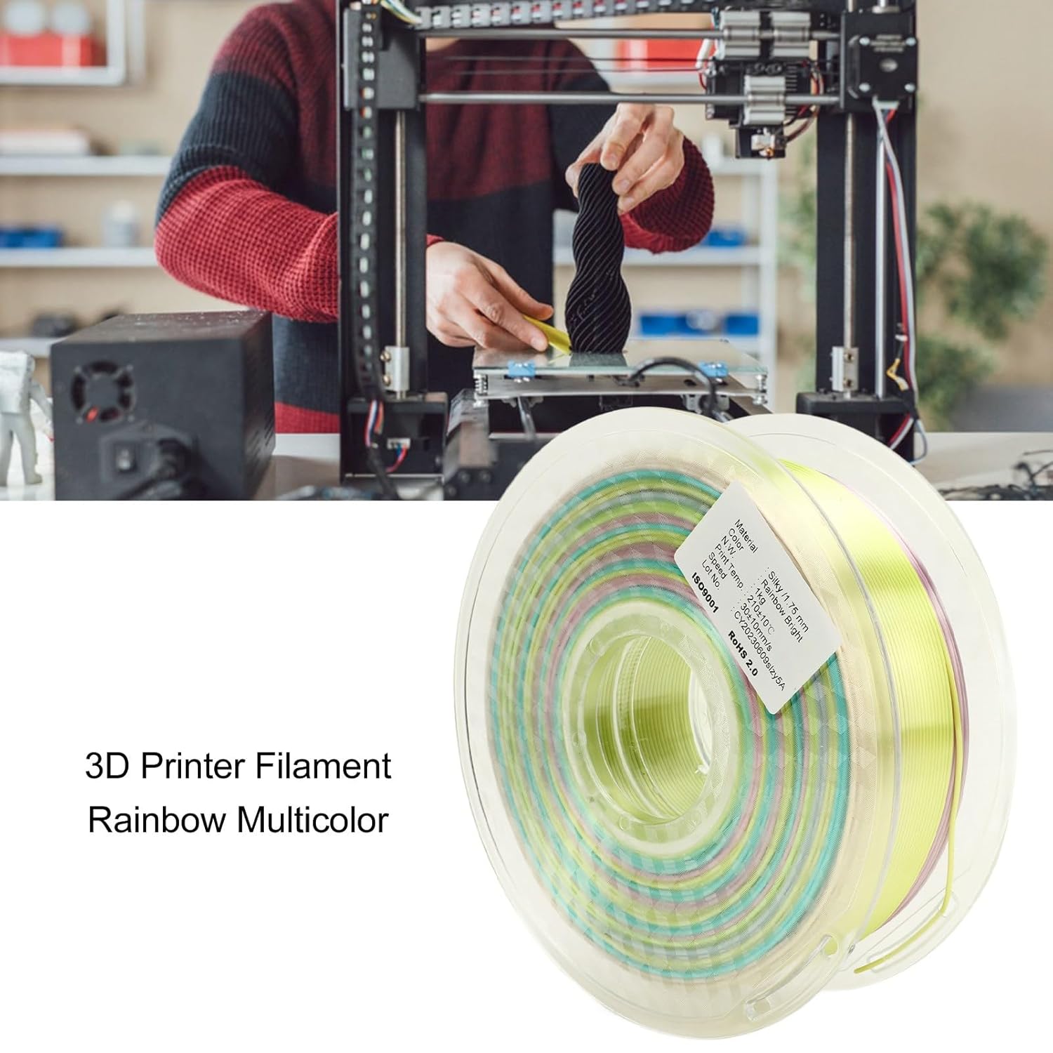 Rainbow Multicolored Silk PLA Filament 3D Printer Filament for Creative Projects