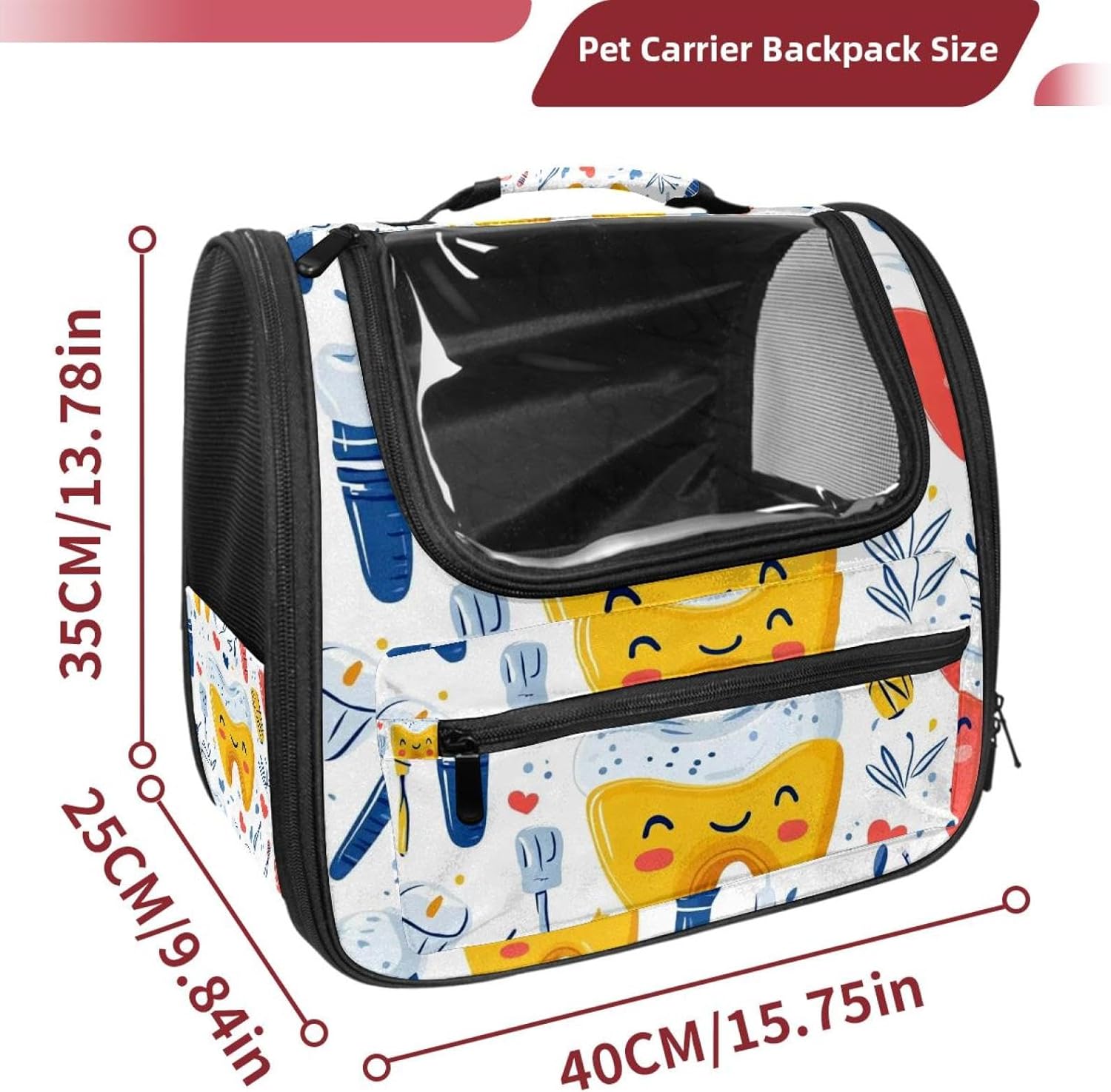 Portable Travel pet Backpack Carrier Hamster Bag Small Dog cat Carrier Breathable Hang Bag, Cute Teeth