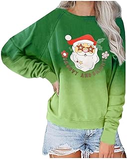Women's Crewneck Holiday Jumper Vintage Daily Jumper Cute Pattern Printed Jumper with Pockets Fall Basic Sweatshirt Stretch Long Sleeve Shirt Ugly Xmas Tunic Sweatshirt