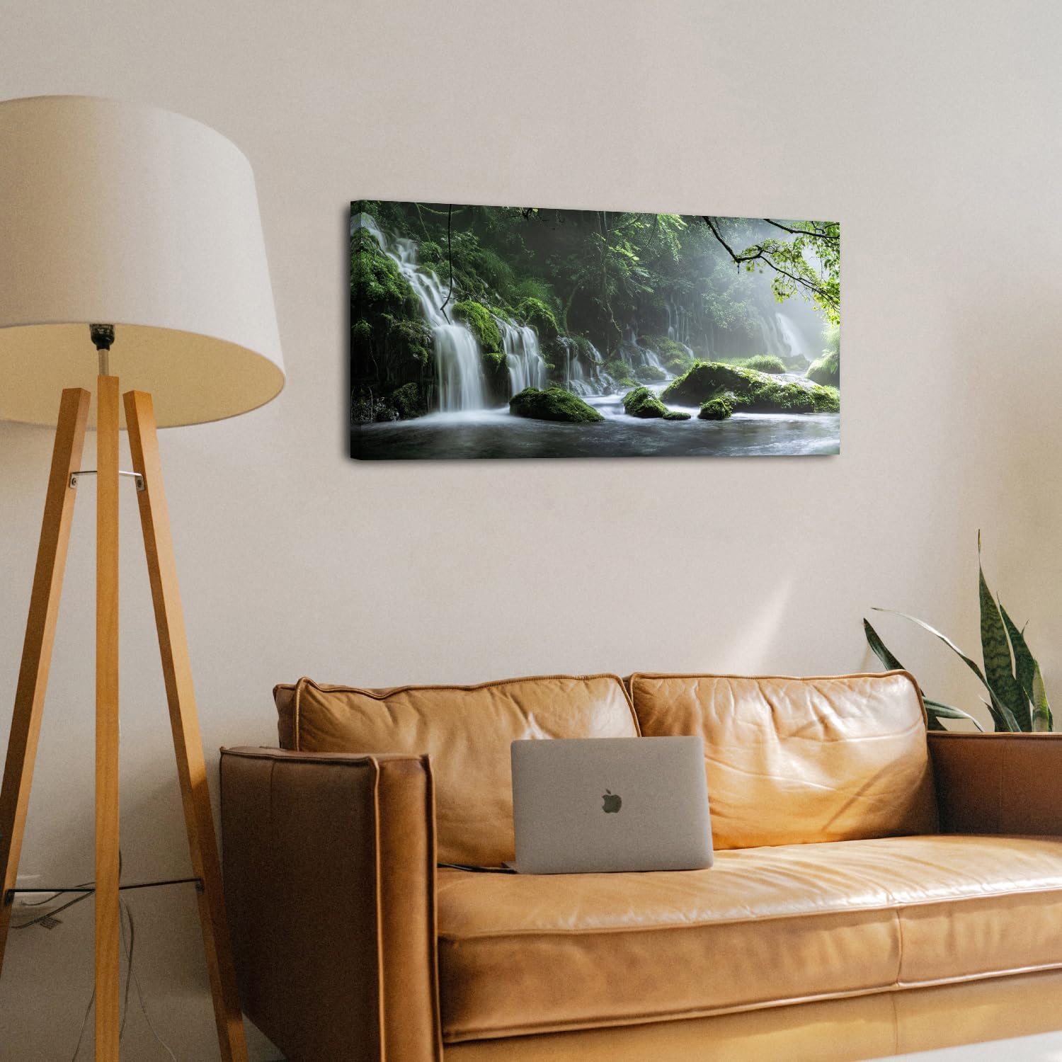 Waterfall Wall Art Nature Forest Lake Picture Wall Decor for Living Room Foggy Mountain Landscape Painting Prints Bedroom Wilderness Woodland Poster Stream Artwork Bathroom Home Decoration 20x40"