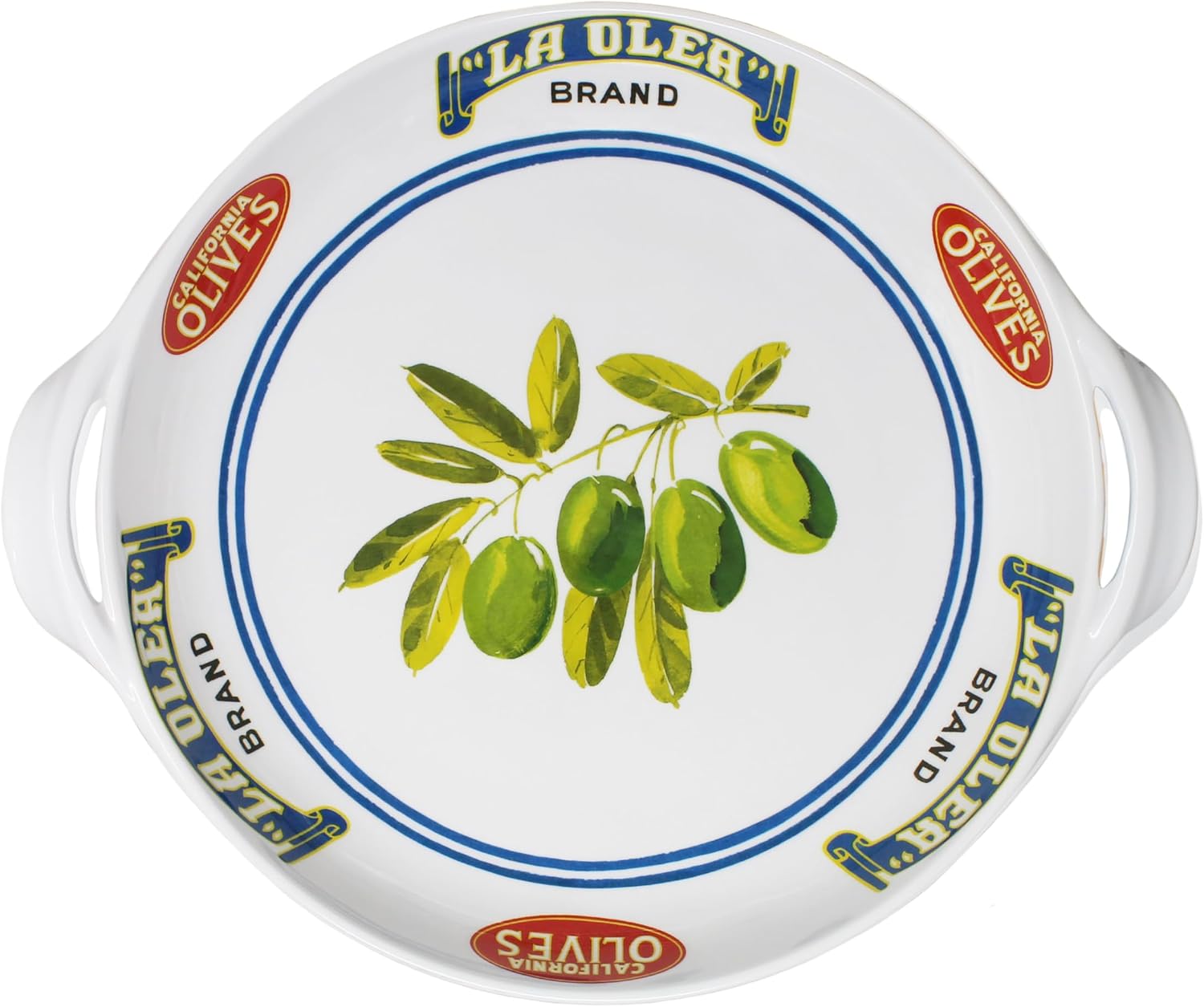 Le Cadeaux Luxury Melamine Two Handled Shallow Serving Bowl (VINTAGE OLIVE)