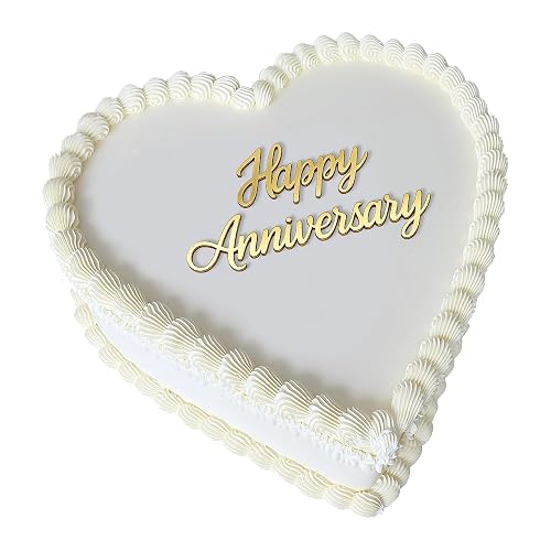 Happy Anniversary Cake Topper, Gold Acrylic Flat Cake Decoration for