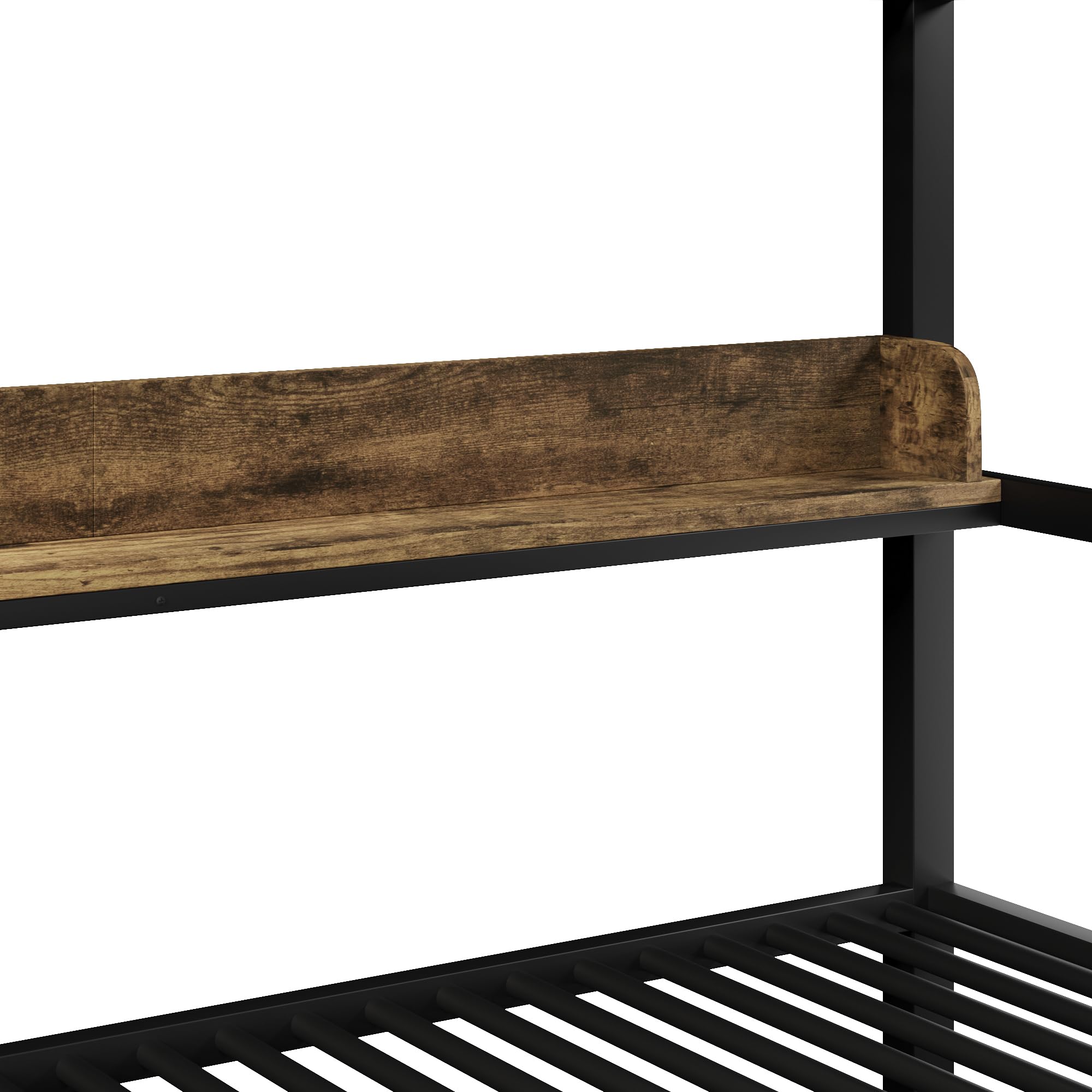 Moimhear Cama litera de hierro con estante, 2 cajones de hierro, luz LED, sin colchón (negro, 140 x 200 cm)