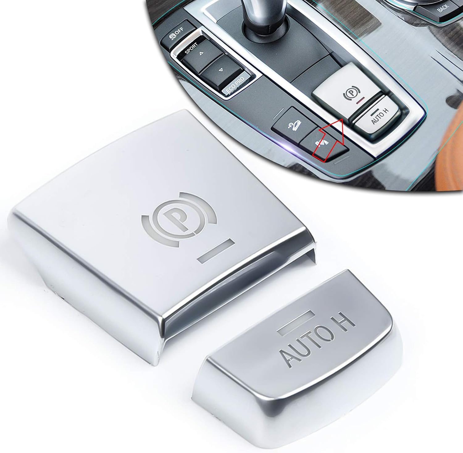 x xotic tech Parking Brake Hold P Handbrake Button Switch Cover Trim, Compatible with BMW 5 6 7 X3 X4 X5 X6 Series (Silver)