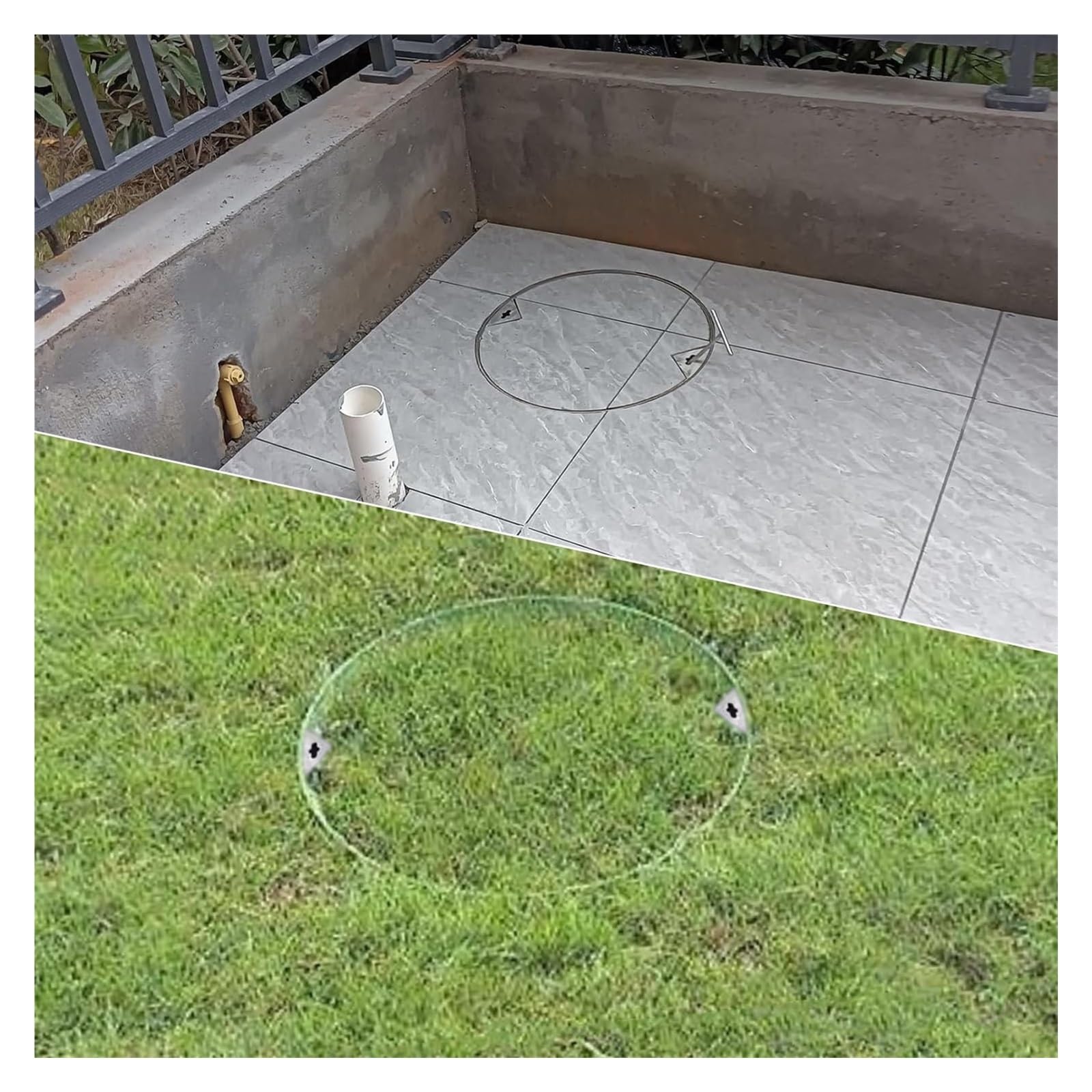 Cubierta redonda de acero inoxidable para cámara de inspección y tapa de acceso invisible para aguas residuales, patios, jardines y patios (diámetro de 400 mm)