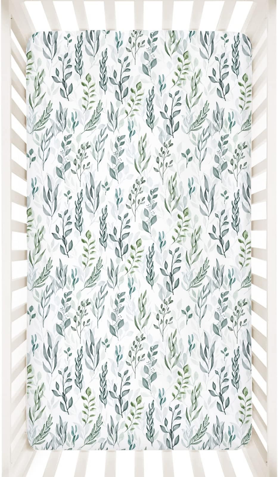 DILIMI Crib Sheet Fitted Crib Sheets for Baby Boys Girls, Ultra-Soft Cotton Blend Baby Sheet Fits Standard Crib and Toddler Mattress, Green Leaf