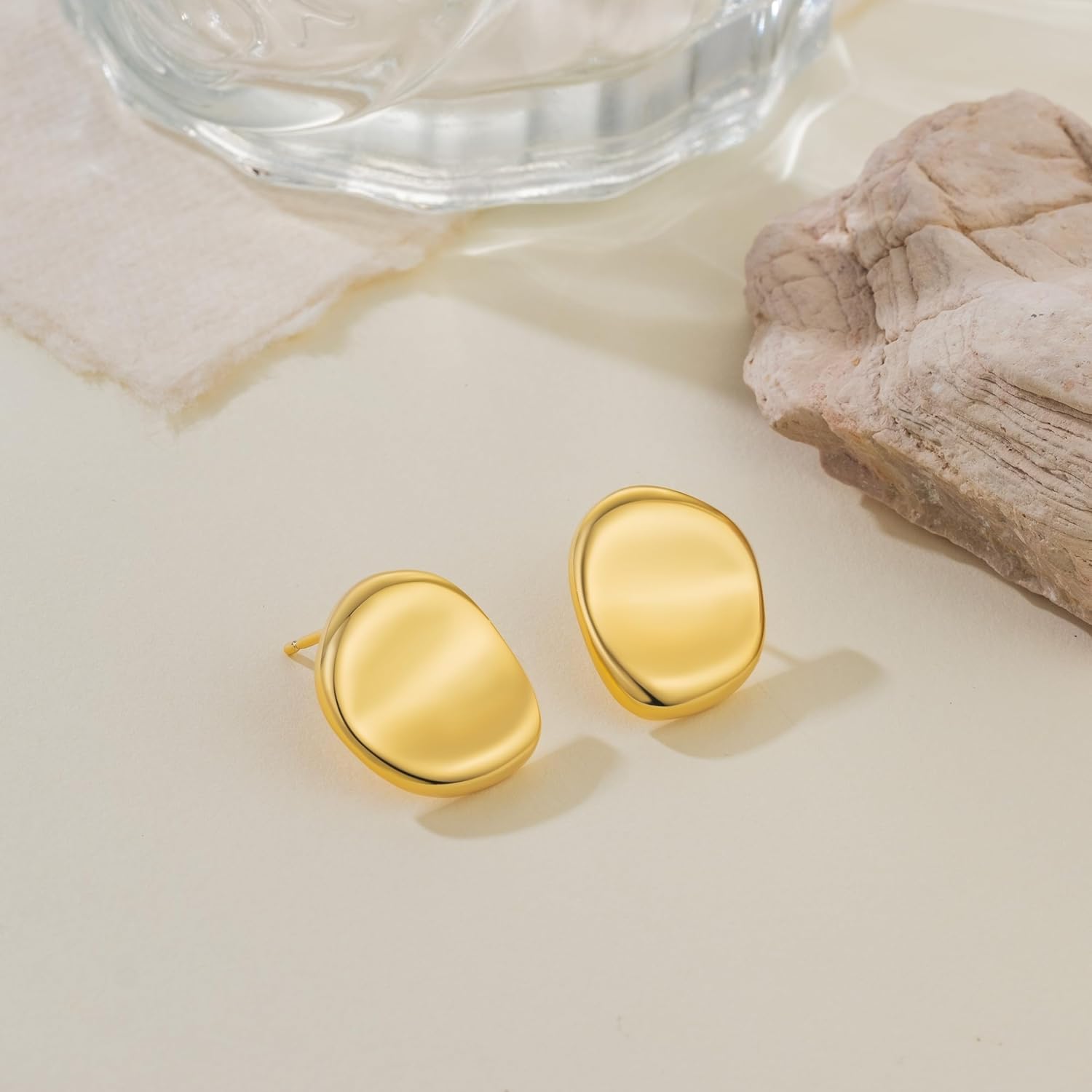 VSK Gold Studs Earrings for Women 14K Gold Earrings for Women Trendy Stud Earring for Womens Stud Wave Texture and Gentle Shine Womens Earring Studs - Image 6