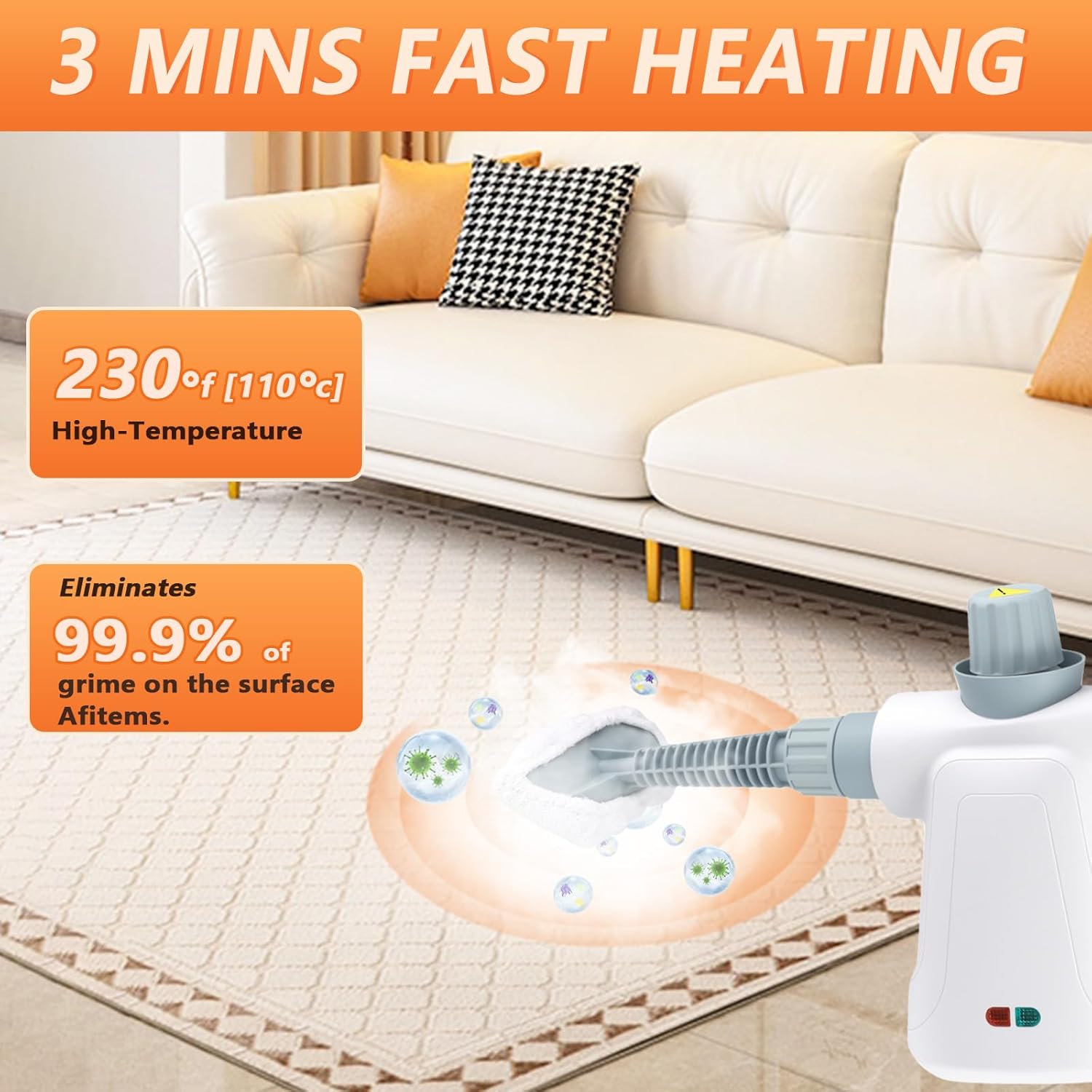 Pressurized Steam Cleaner, Handheld Multi-Surface Steamer with 11 Accessories & Steam Lock, 350ml Tank for Home, Car, Kitchen, Bathroom, Windows – Chemical-Free Deep Cleaning - Image 3