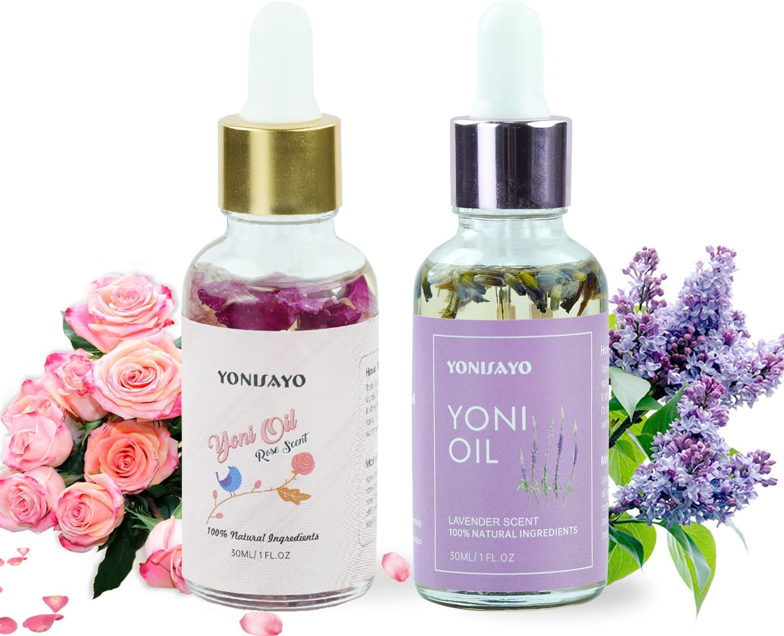 2 Packs Yoni Essential Oil for Women, All Natural Feminine Intimate Deodorant Remove Odor, Ph Balanced, 100% Vaginal Serum Made with Rose Lavender Oils (1 fl oz/30 ml)