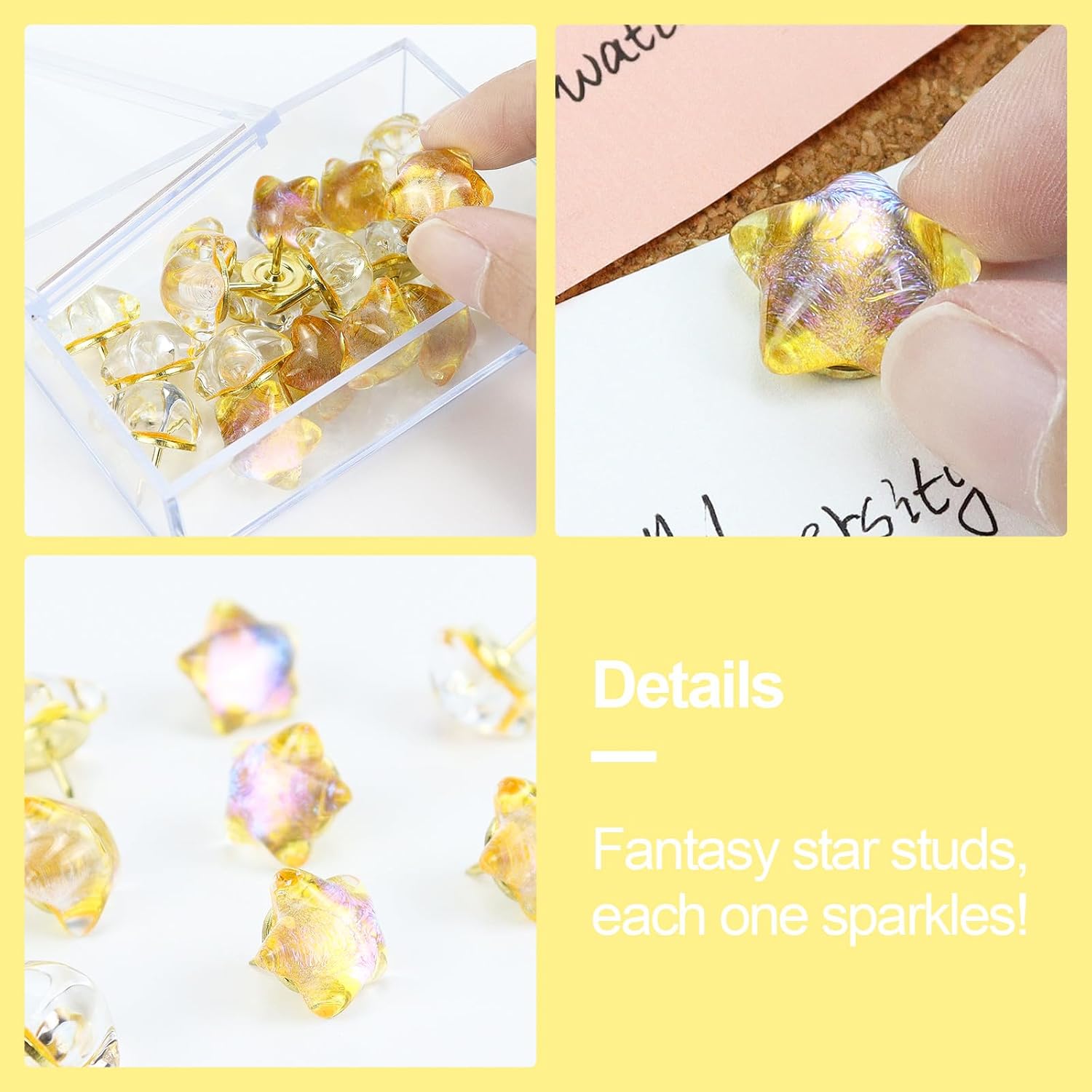 Buqoo 20pcs Cute Decorative Push Pins Holographic Star Thumb Tacks Gold image 4