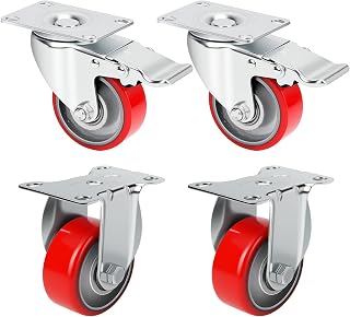 JUCACE 3 Inch Heavy Duty Caster Wheels Set of 4, 1400 Lbs Capacity, Swivel with Dual Brake & Rigid, Polyurethane Steel for Toolboxes & Trolleys