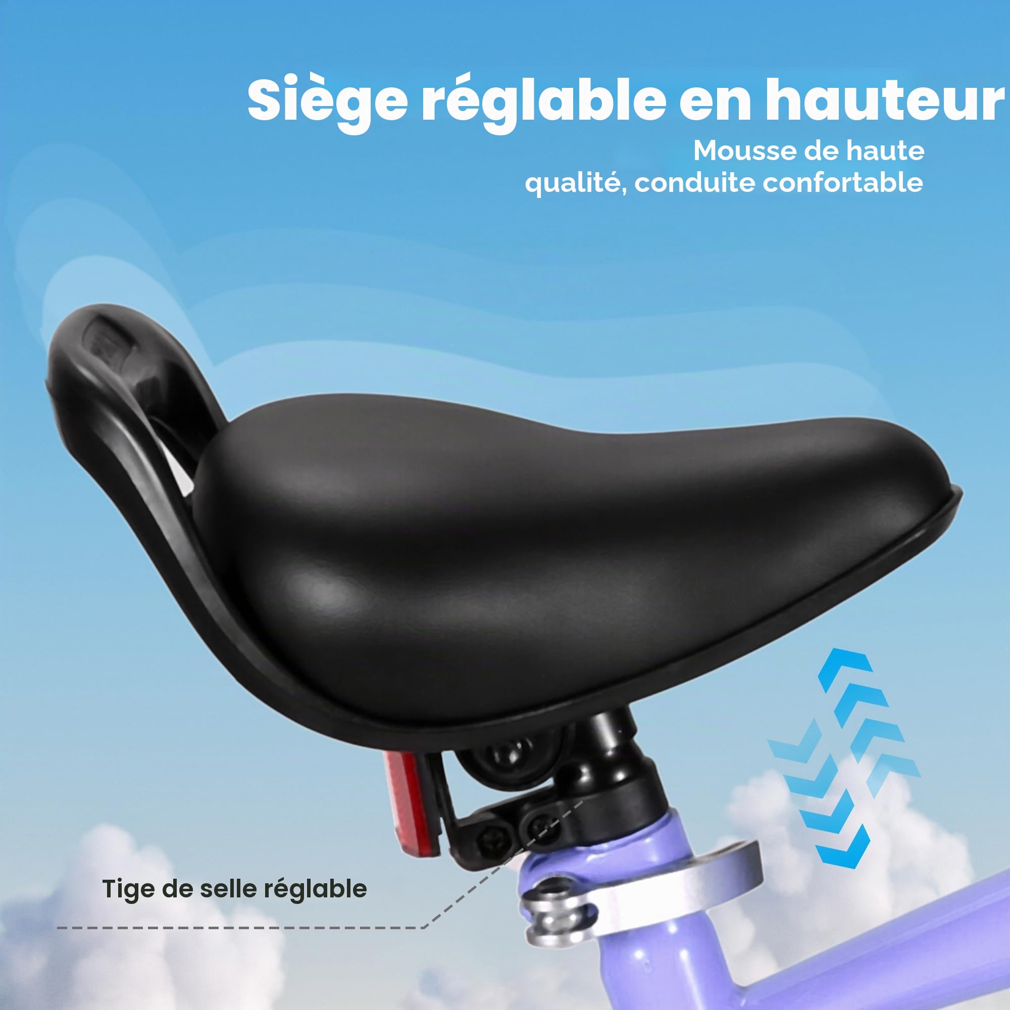 BODIOO Vélo enfant 14 pouces, vélo pour garçon et fille avec roues stabilisatrices, cadre stable, siège réglable, frein arrière et frein à main, adapté pour les cyclistes de 94 à 107 cm (dégradé