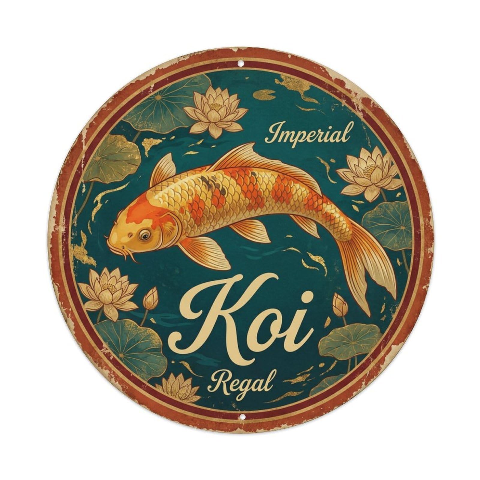 Koi Fish Imperial Regal Sovereign Waters Majestic Royal Metal Tin Sign