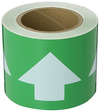 Brady Vinyl Pipe Marker Tape with Arrows, 4 inch in Width x 30 yd Length, Color White on Green,91290