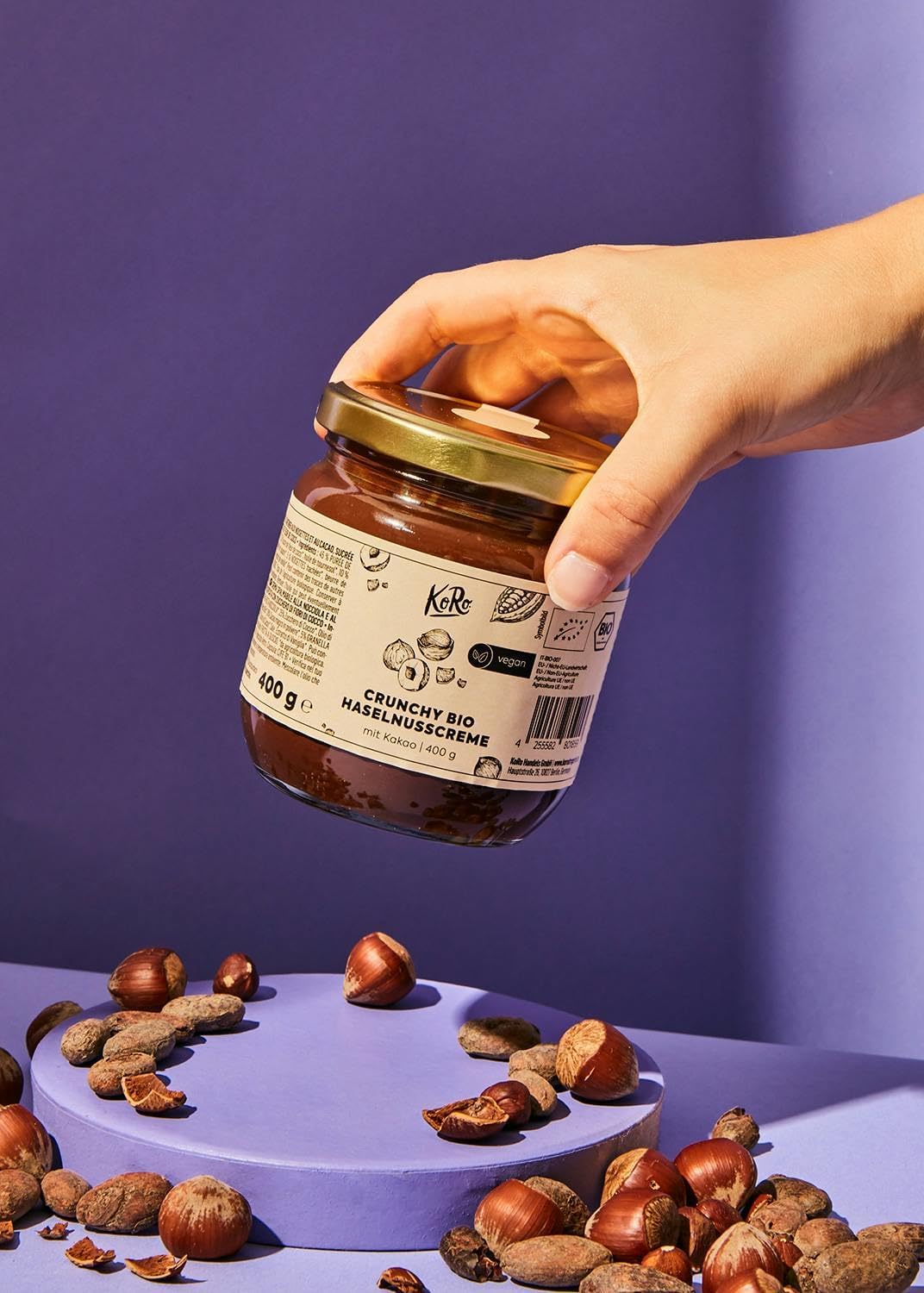 KoRo - Crema di nocciole e cacao crunchy bio 2 x 400 g - con pezzetti di nocciole - vegan - confezione doppia