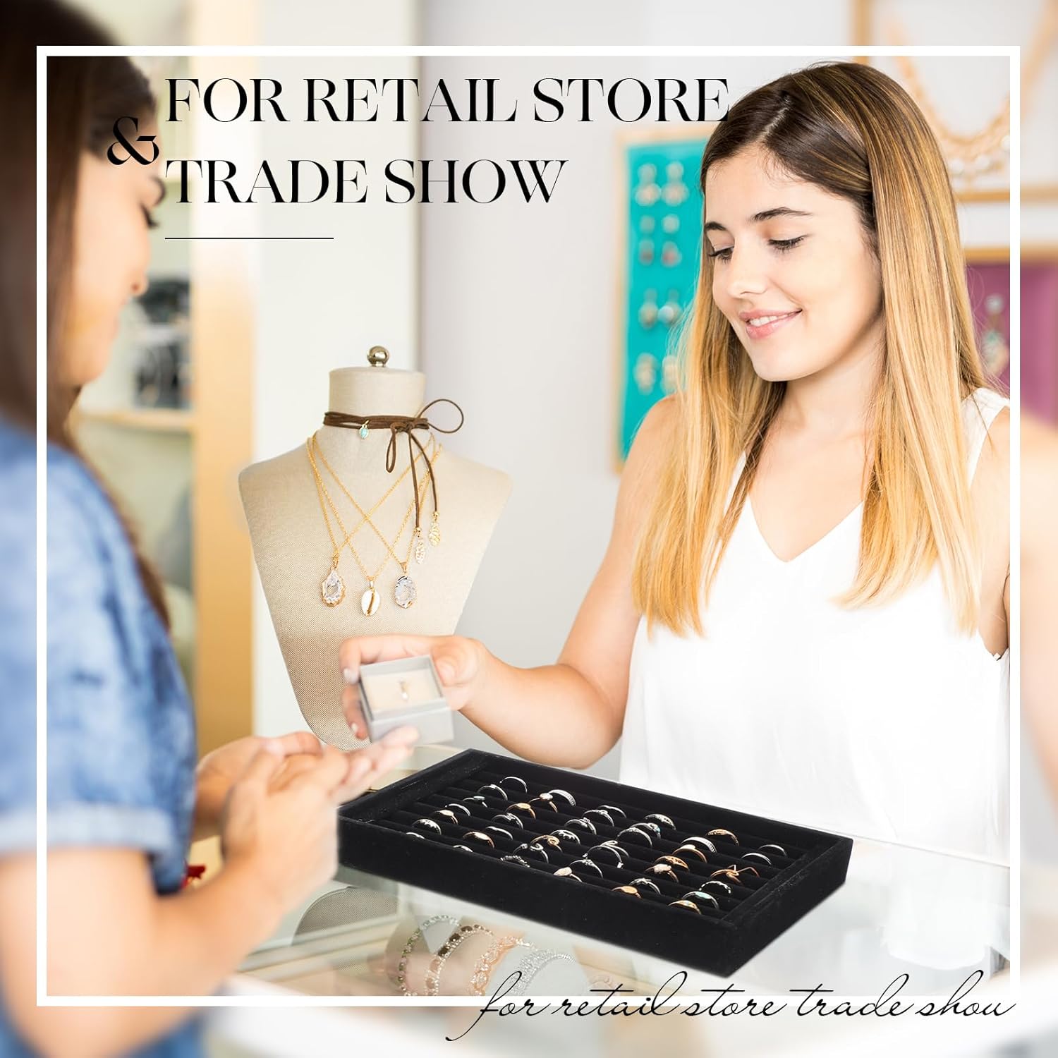 JaGely 6 Pcs Jewelry Ring Tray 7 Slots Ring Organizer Stackable Holder for Jewelry Display Drawer Insert for Dresser Earring(Black)