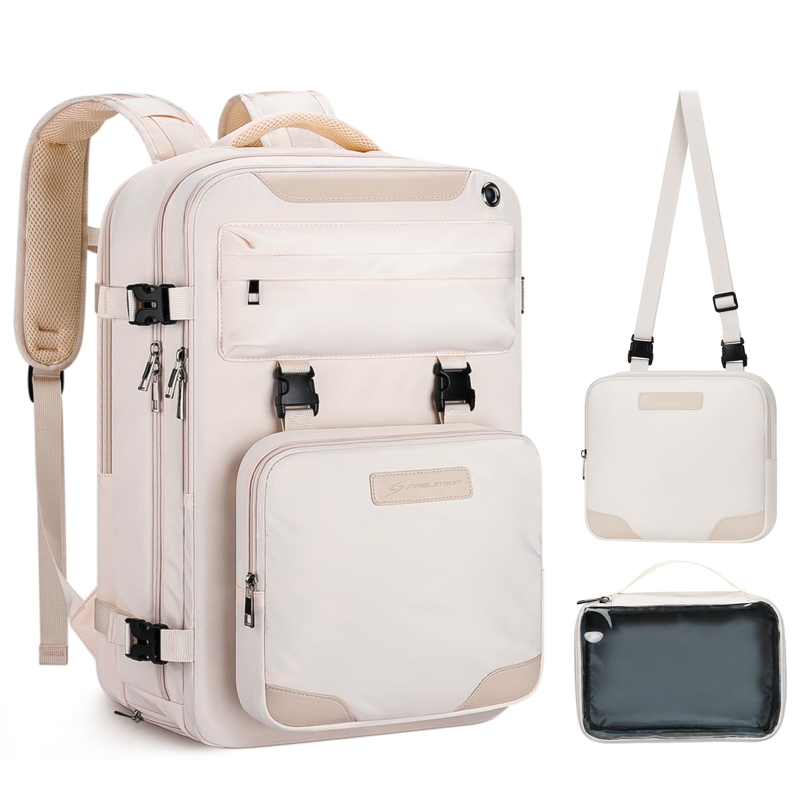 Maelstrom Travel Backpack for Women Men,35L Laptop Backpack Fits 17-Inch Laptop,Carry On Backpack for Airplanes with Crossbody Bag&Shoe Compartment&Toiletry Bag,Beige,Large