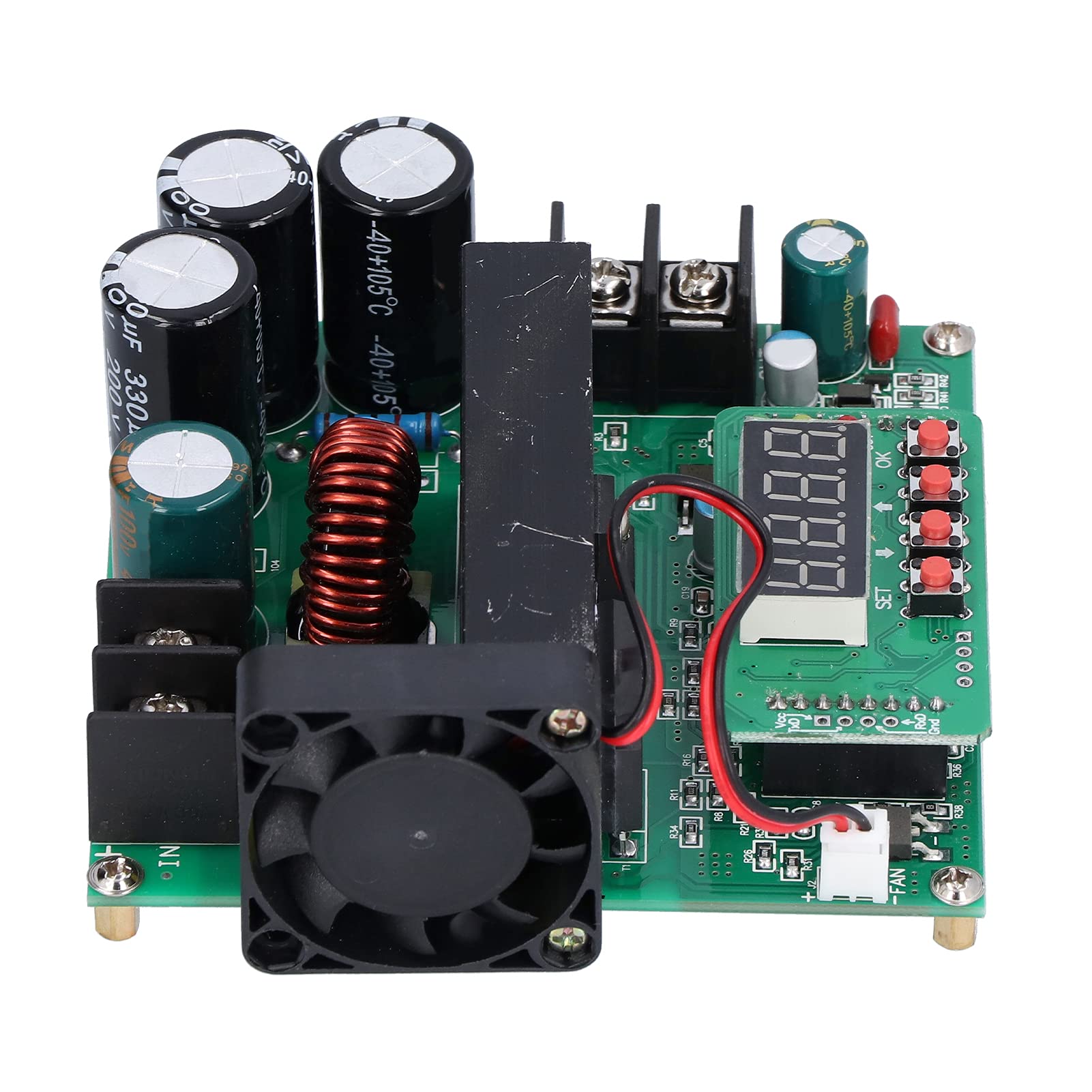 Moduł wzmacniający Wyświetlacz cyfrowy Konwerter regulatora napięcia Regulowany zasilacz z wentylatorem chłodzącym do projektów DIY dla elektroniki 110 x 96 x 46 mm