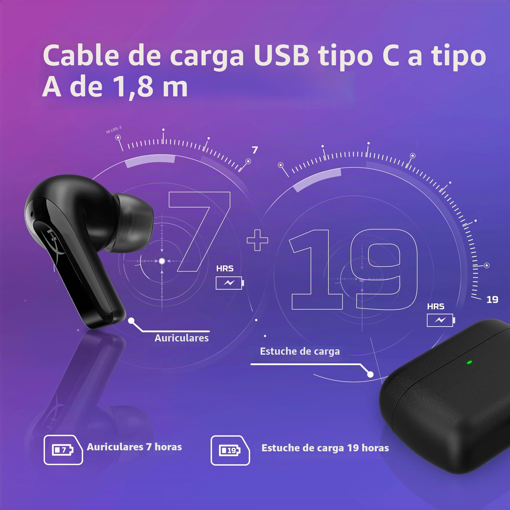 HyperX Cloud Mix Buds 2 - Auriculares inalámbricos para juegos, micrófono, dongle USB, baja latencia, color Negro