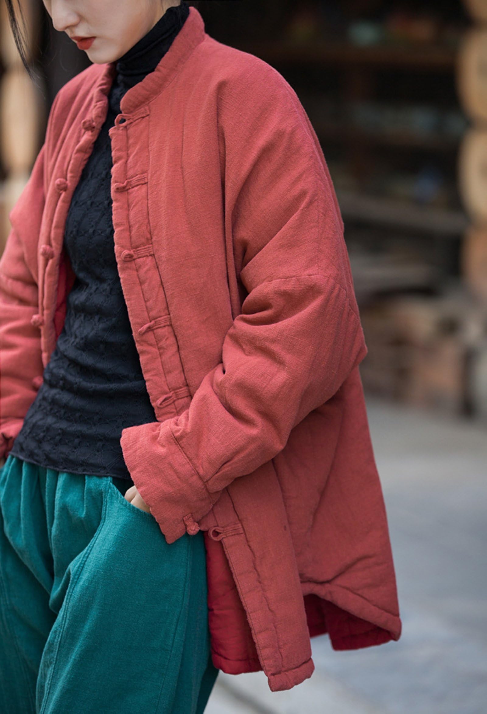 Veste Femme Style Chinois RéTro Court Hiver Ethnique Coton Matelassé Bouton Veste Femme Traditionnelle Haut