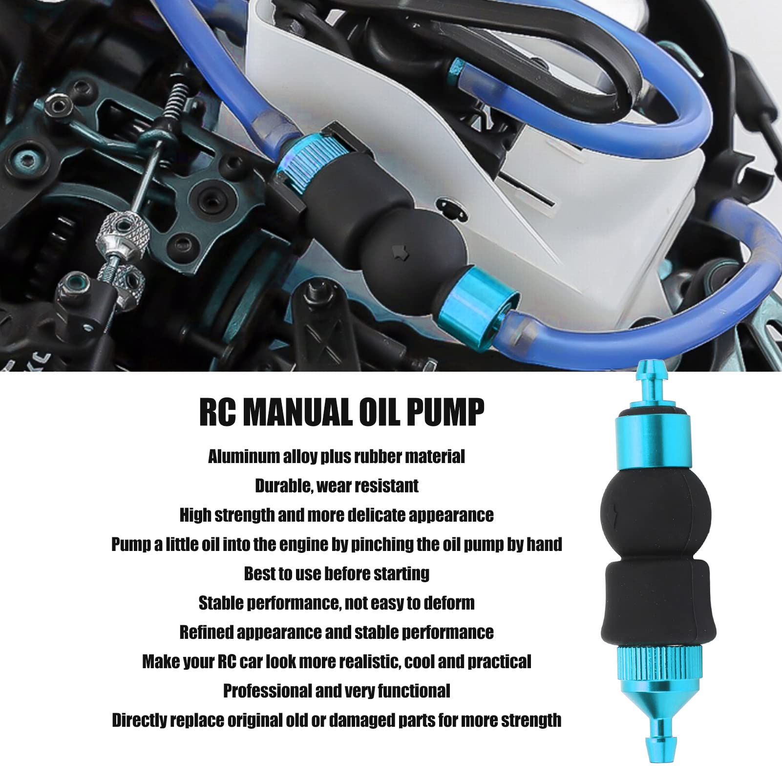 Pompe à huile manuelle RC universelle pour véhicule tout-terrain RC 1/8 et 1/10 avec moteur méthanol, pompe à huile manuelle en alliage d'aluminium avec pièces en caoutchouc pour HSP, HPI, argent