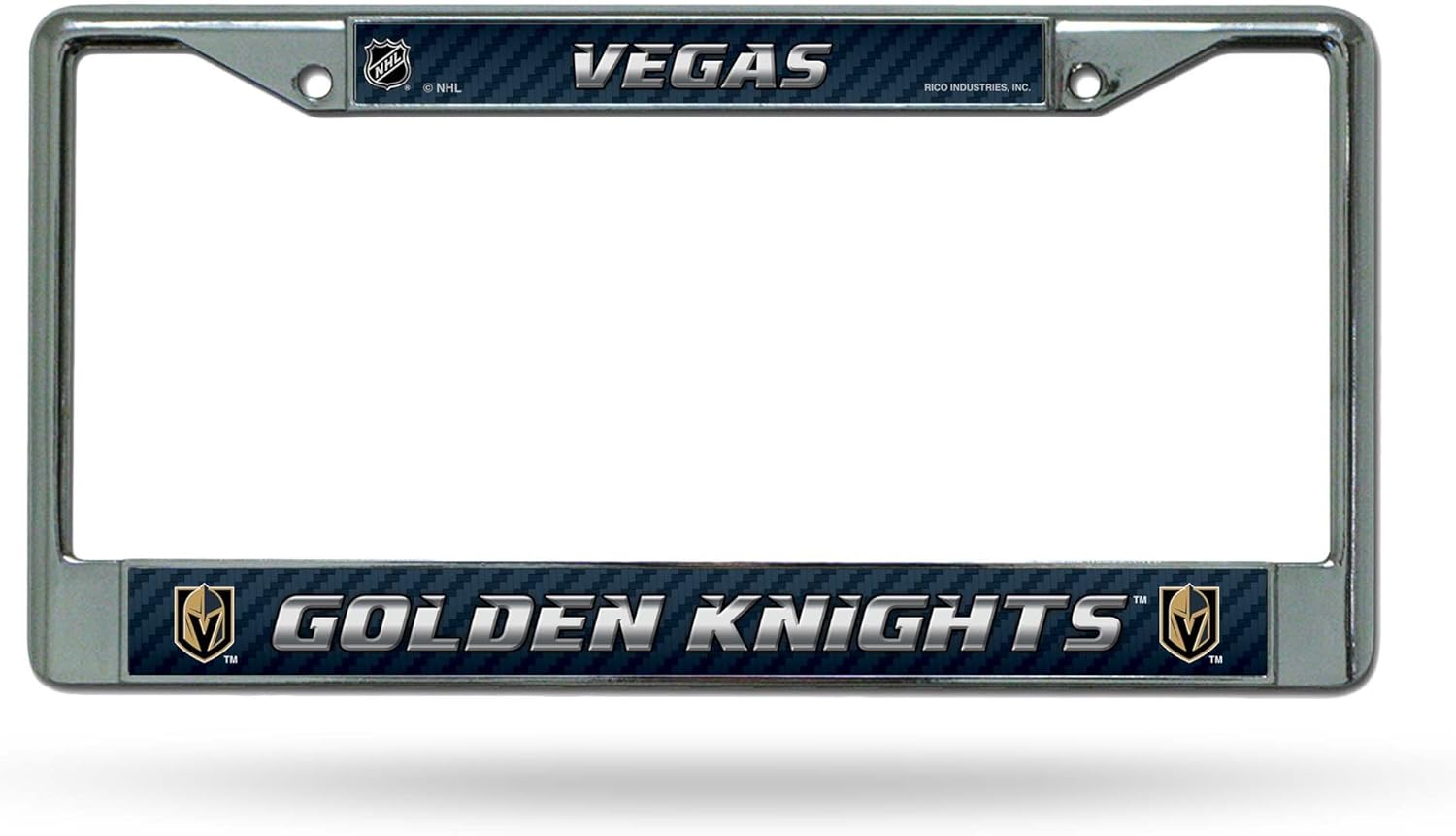 Rico Industries NHL Hockey Vegas Golden Knights 12" x 6" Chrome Frame with Decal Inserts - Car/Truck/SUV Automobile Accessory