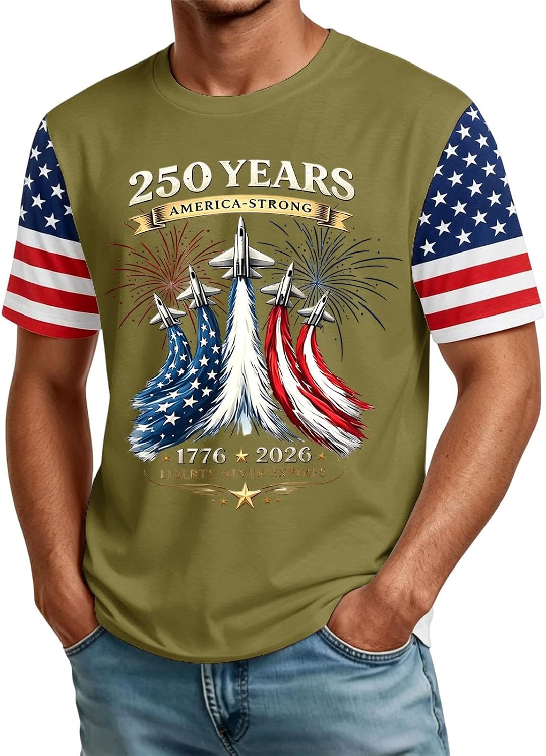 4Th of July Shirts for Men American Flag Patriotic Tops Summer Crewneck Shirts Independence Day Short Sleeve Shirt