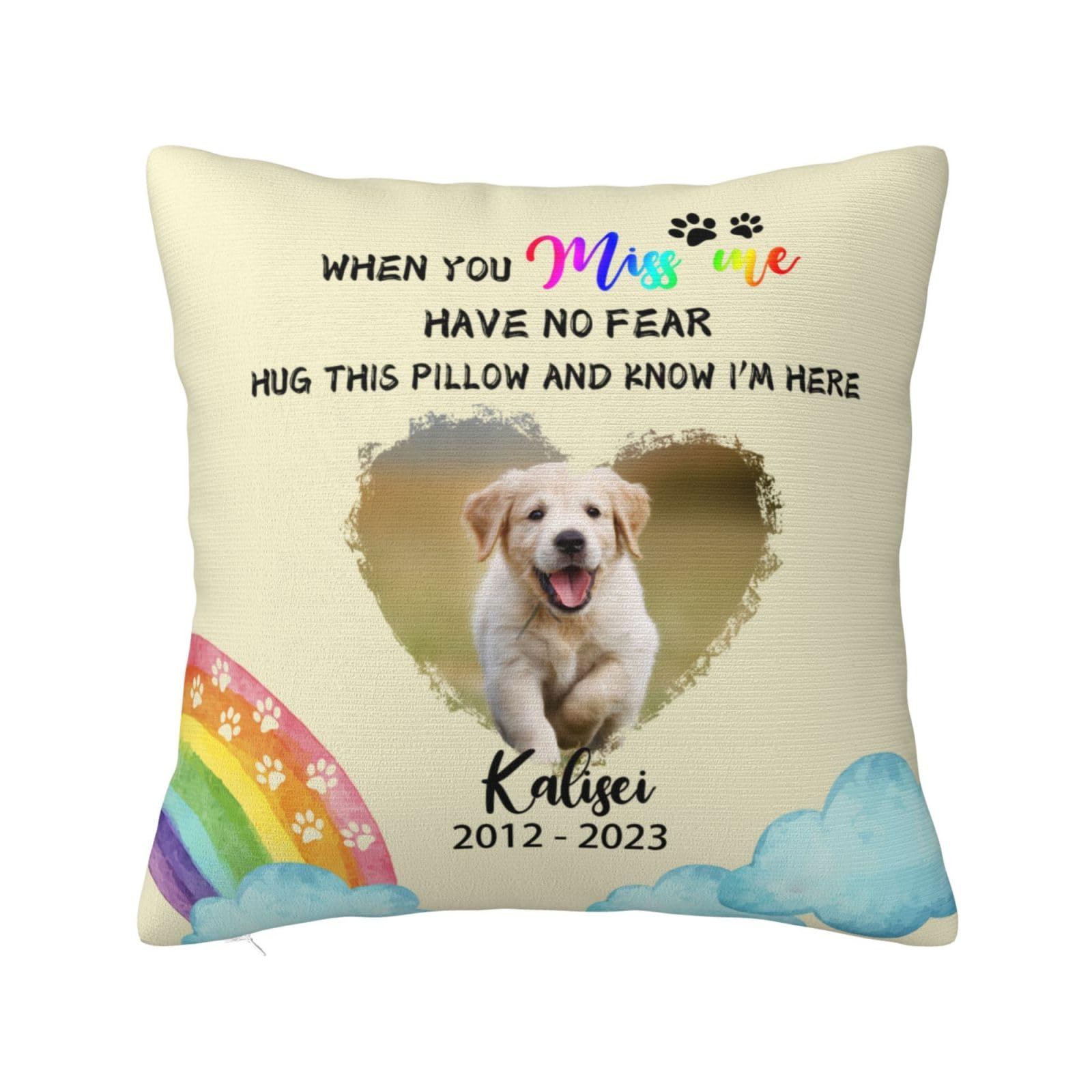 ALICESER Personalized Pet Memorial Throw Pillow, Loss of Dog Sympathy Gift, Custom Cat & Dog Pillowcase with Photo Text, Pet Loss Gifts Sympathy Gift for Pet Owners Parents (Style 7)