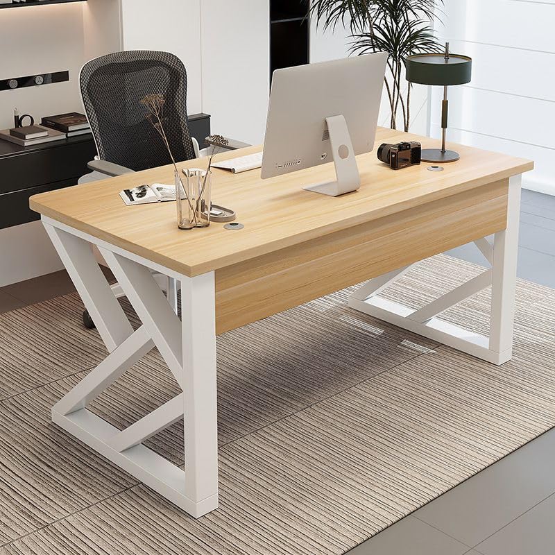 Escritorio de computadora Rectangular para Trabajo, Escritura, Estudio, con Base y gestión de Cables para el hogar (Blanco Natural, 55' de Largo x 23,5' de Ancho x 29,5' de Alto) s