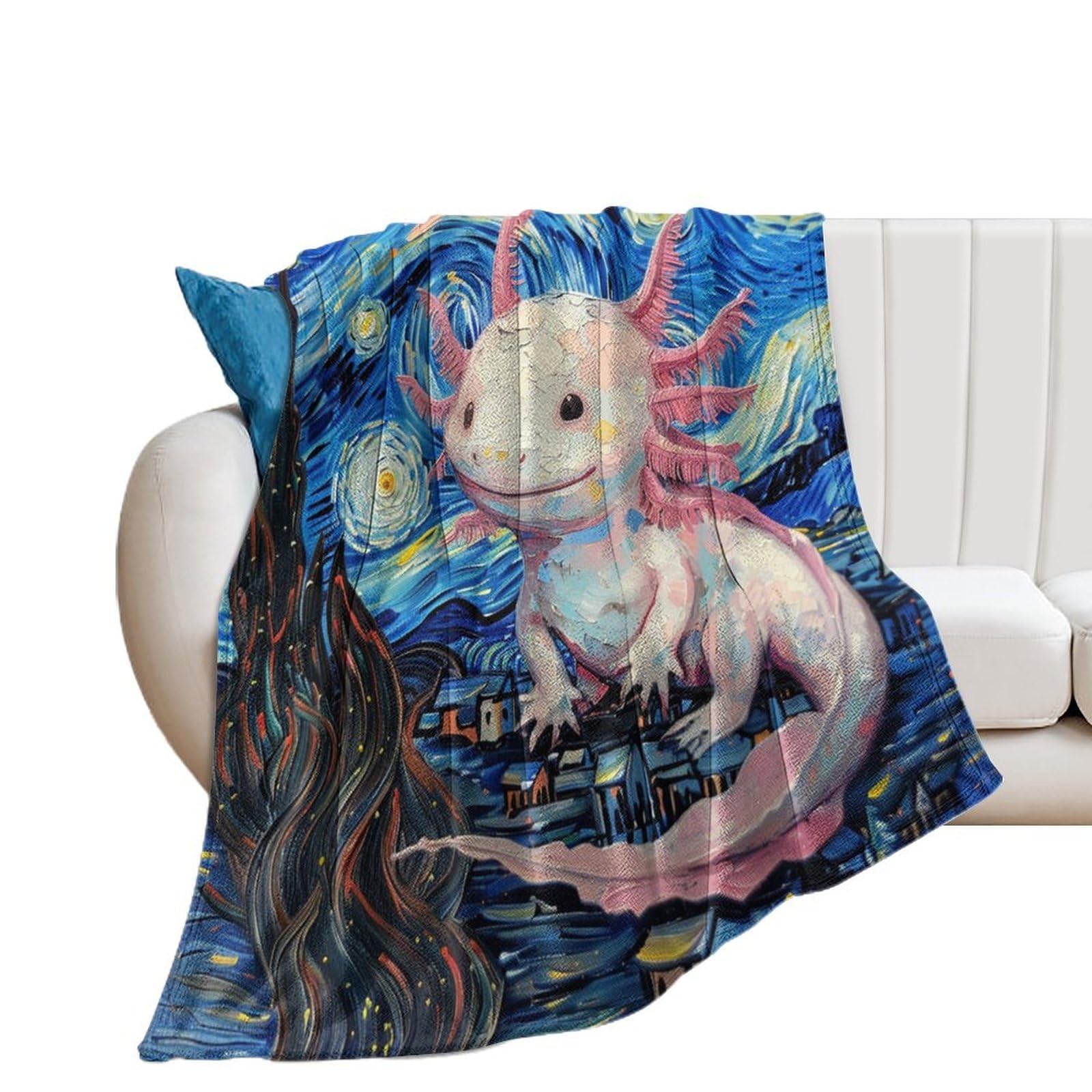 Couverture douce chaude et confortable motif axolotl abstrait grand jeté de canapé