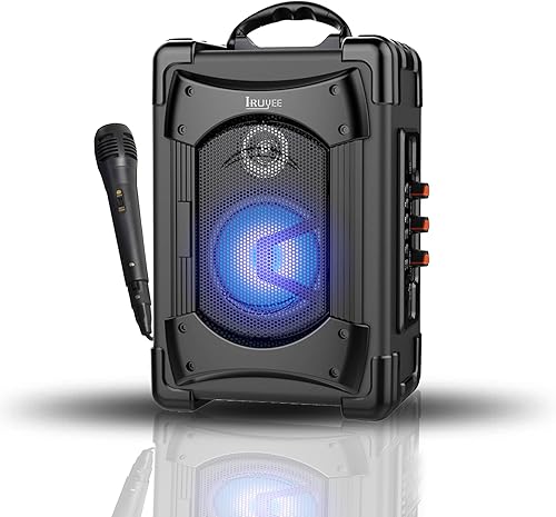 Altavoz Bluetooth portátil con micrófono, altavoz con luces LED para niños y adultos, subwoofer graves pesados con radio FM, compatible con