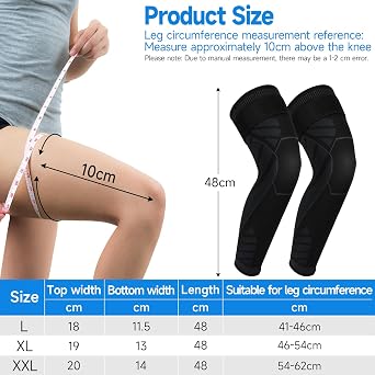 Knee Compression Sleeves, 2 Pack Knee Support Brace, Adjustable Leg Sleeves for Men Women, Anti Sliping Ventilation, Meniscus Tear, Joint Pain, Running, Squats, Basketball, Volleyball, Gym, L