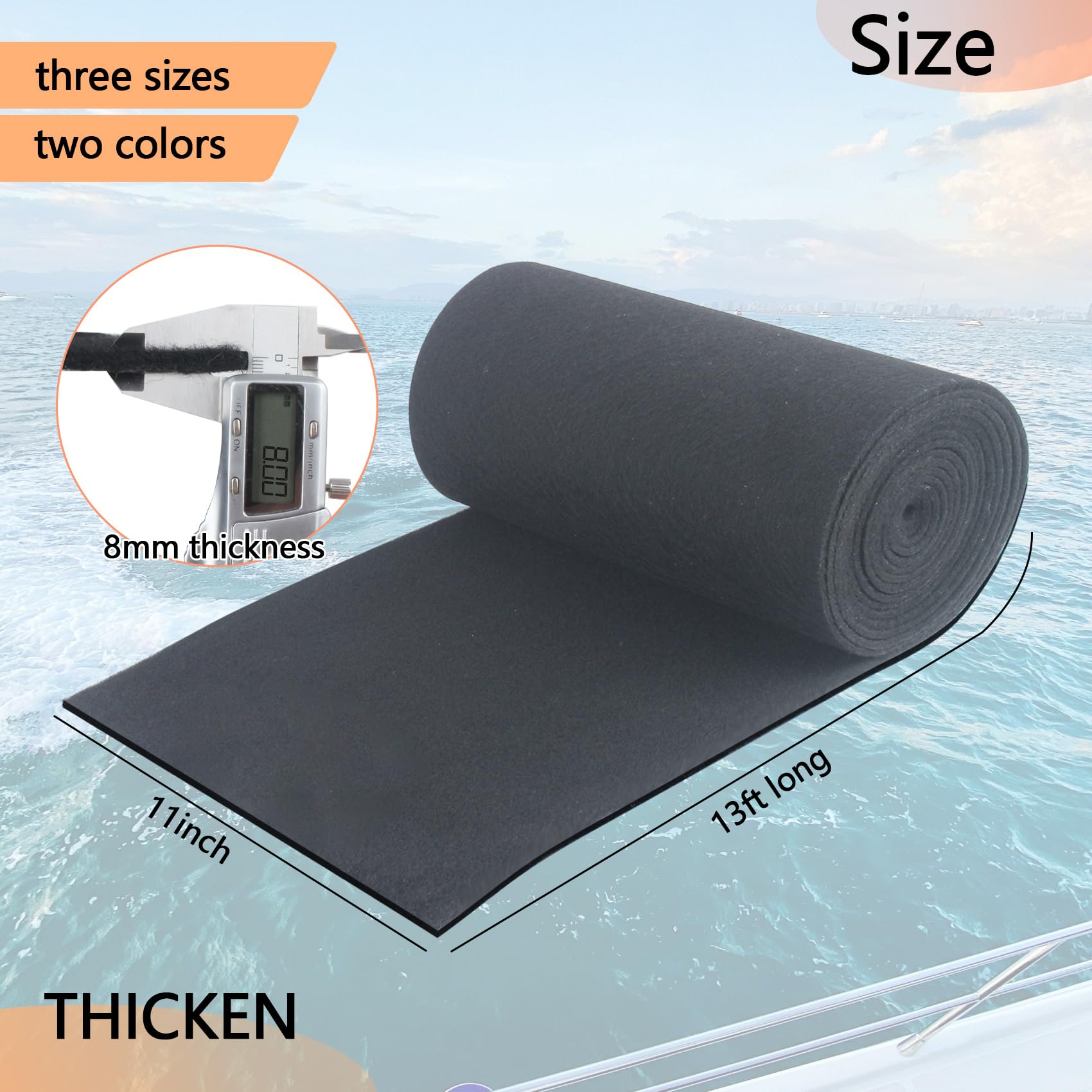 Boat Trailer Bunk Carpet 13ft x 11in Black Marine Grade Carpets Boat Bunk Carpets for Boat Trailers 25oz Thick Carpet Covers for Life Runners, Jet Ski Ramps - Darkgrey