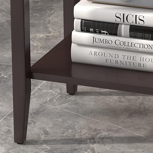 Miniatura 7 de Mesa auxiliar de 2 niveles, estante de almacenamiento para mesita de noche con cajón, soporte para tocadiscos, mesa auxiliarmesita de noche para