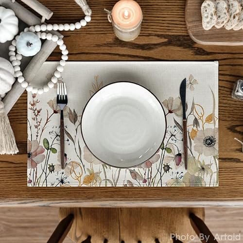 Miniatura 2 de Artoid Mode Wildflowers - Juego de 4 manteles individuales florales de otoño, 12 x 18 pulgadas, manteles individuales vintage de Acción de Gracias