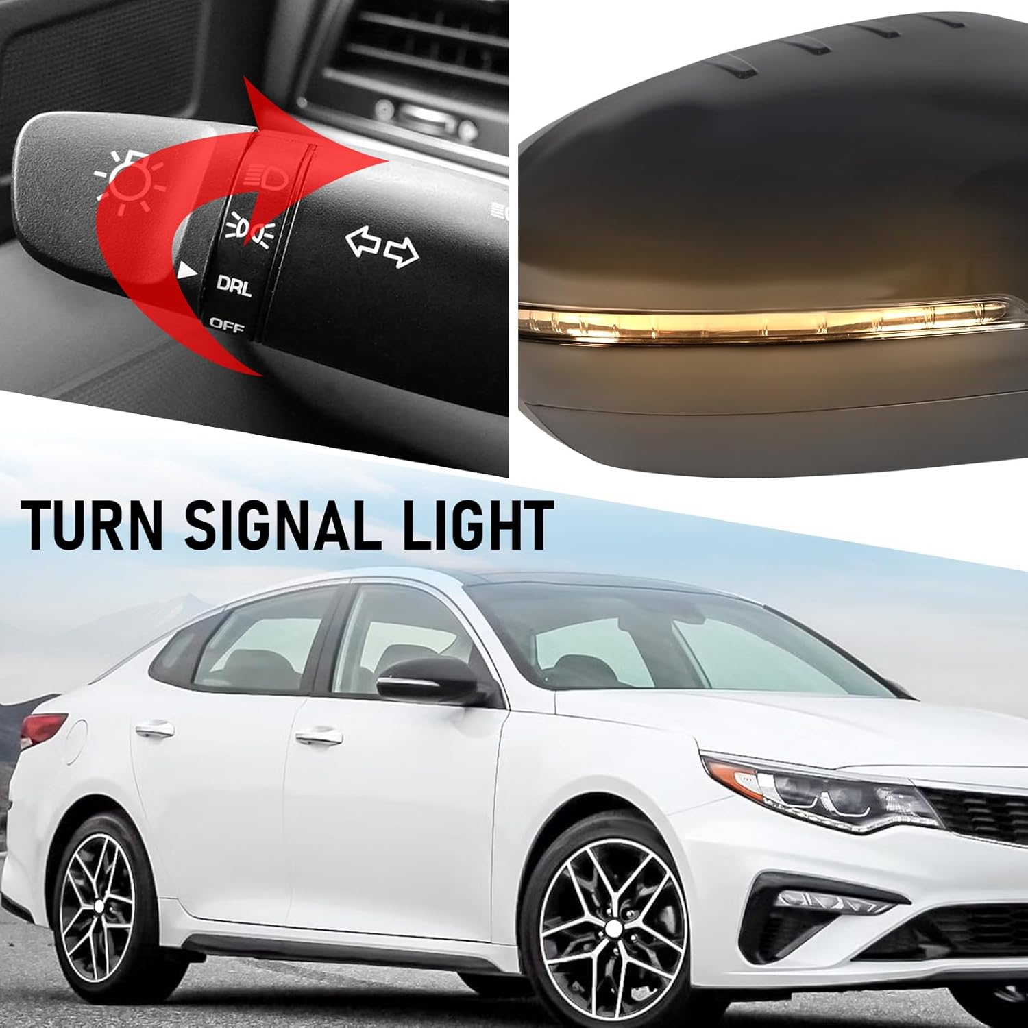 Door Mirror Right Passenger Side Replacement For Kia Optima 2014 2015, Replace 876204C501, Black 6PINS