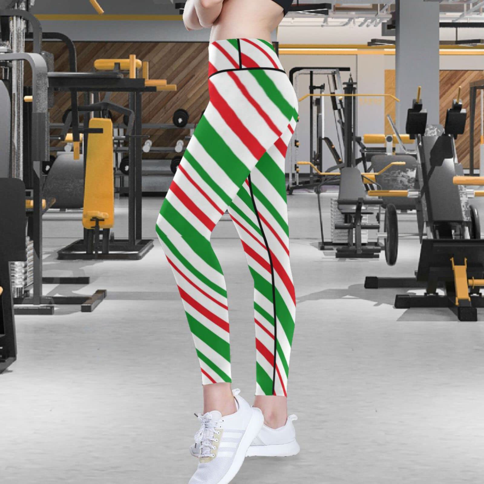 visesunny High Waisted Leggings for Women Peppermint Candy Cane Christmas Stripe Tummy Control Workout Running Hiking Autumn Yoga Pants